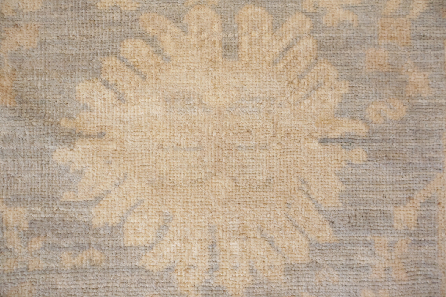 Muted Grey Refined Rectangular Oriental Oushak Wool Rug Featuring Intricate Floral Designs 7x10