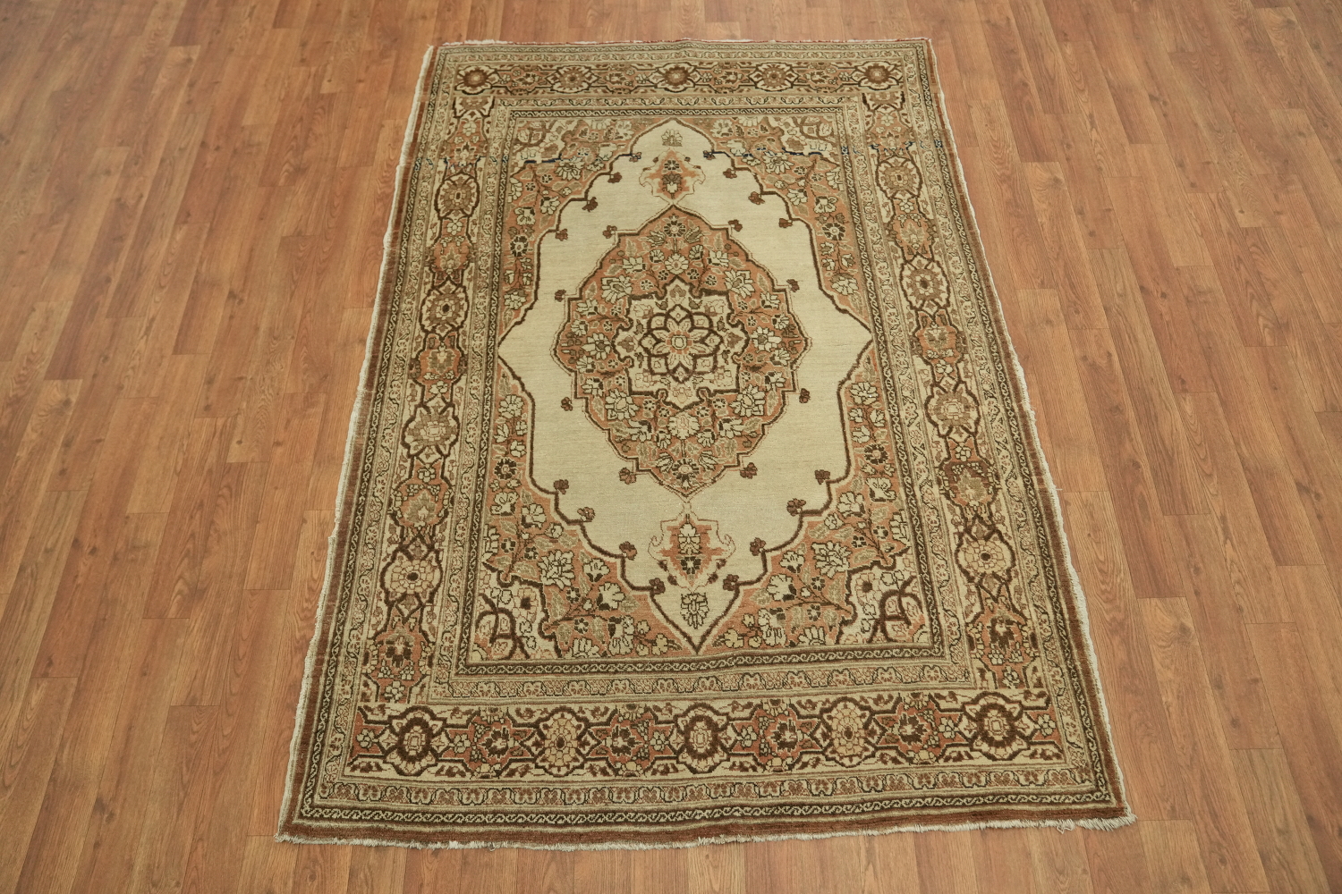 Pre-1900 Antique Beige Tabriz Haj-Jalili Persian Rug 4'x6'