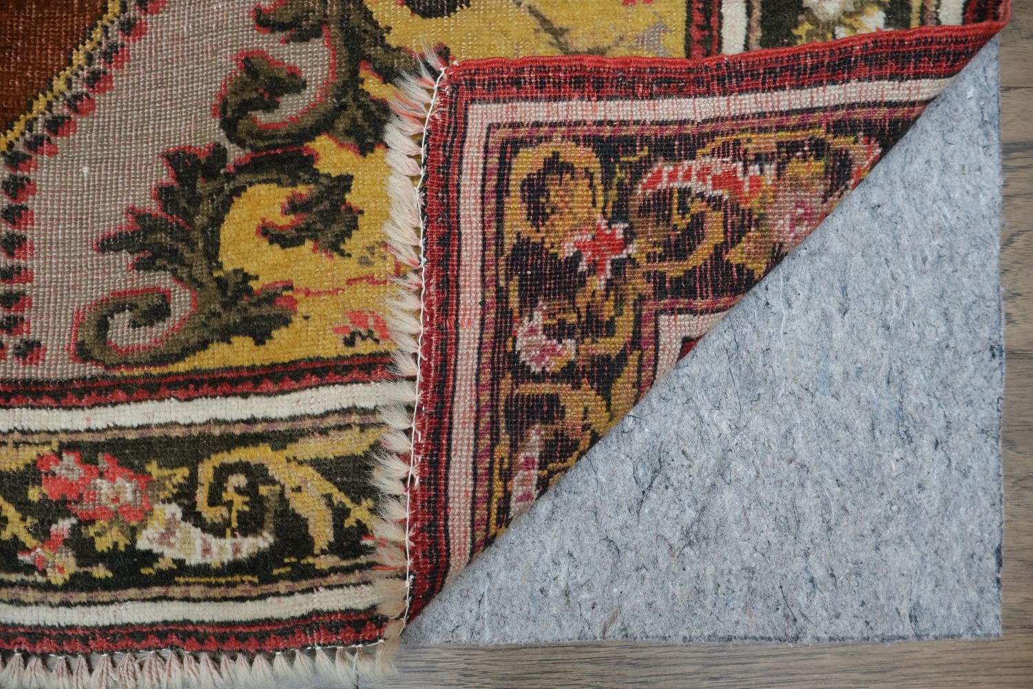 Pre-1900 Vegetable Dye Rust and Yellow Oushak Turkish Rug 5x7