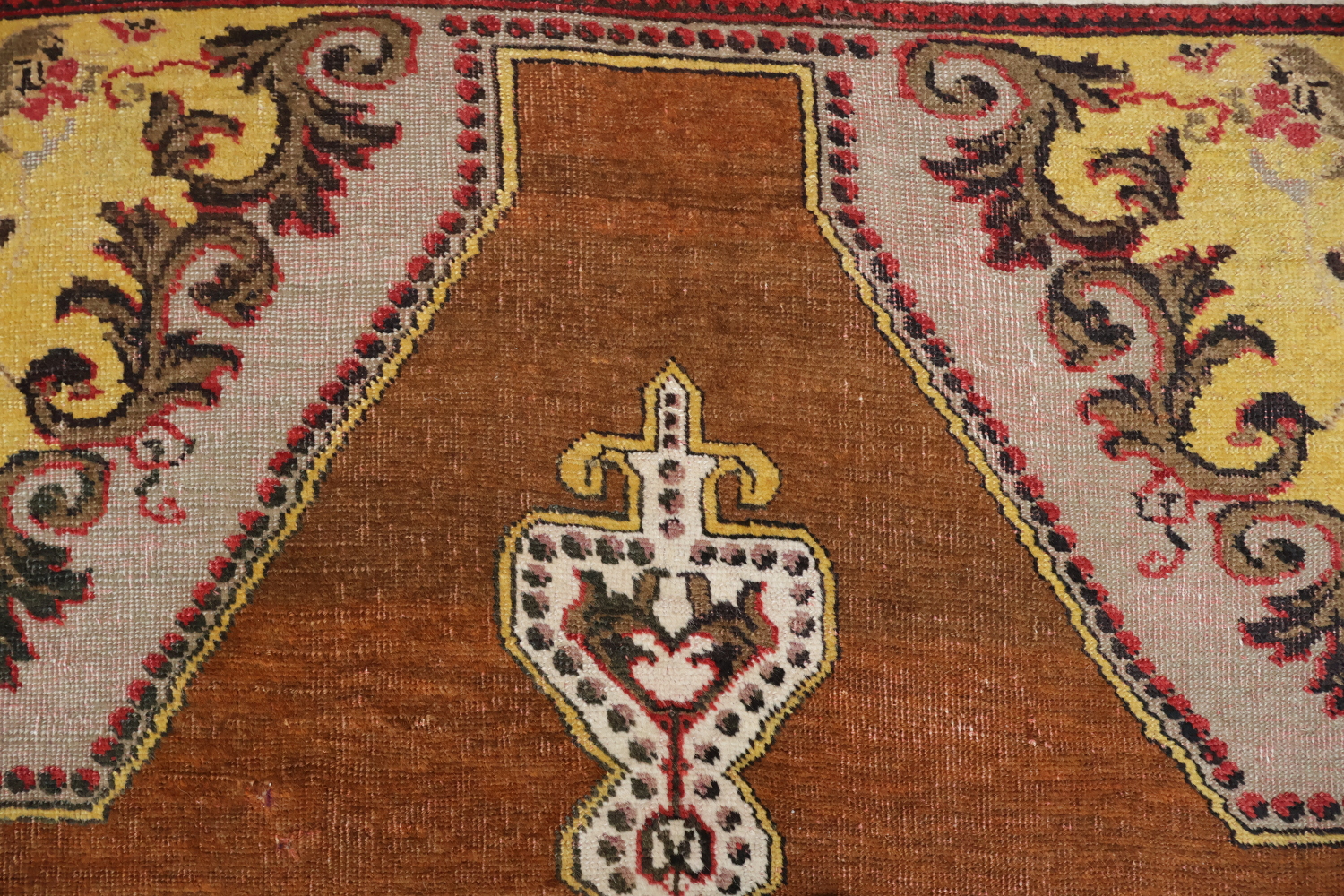 Pre-1900 Vegetable Dye Rust and Yellow Oushak Turkish Rug 5x7