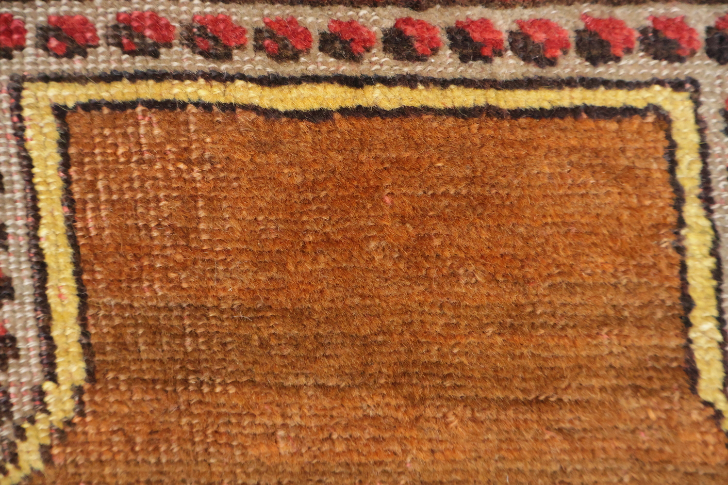 Pre-1900 Vegetable Dye Rust and Yellow Oushak Turkish Rug 5x7