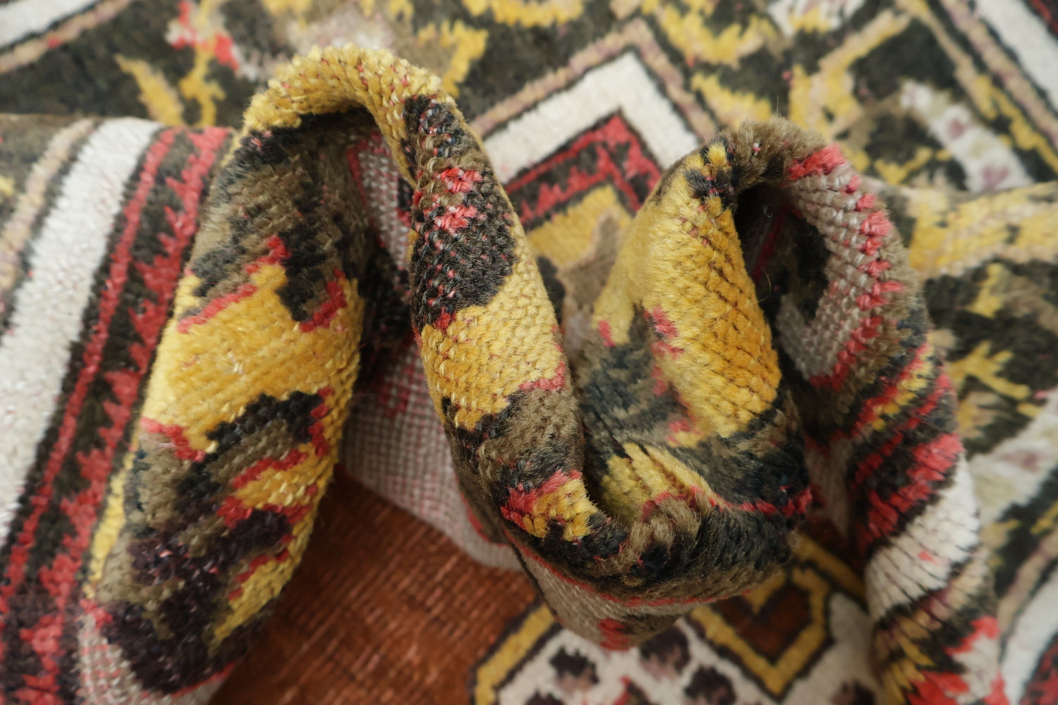 Pre-1900 Vegetable Dye Rust and Yellow Oushak Turkish Rug 5x7