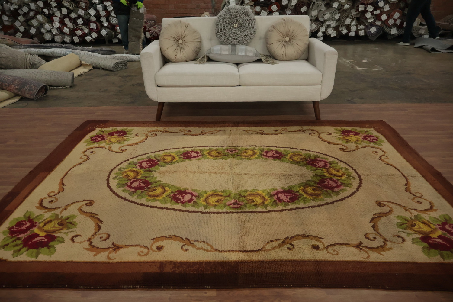 Elegant Savonnerie Aubusson Area Rug 6x9 with Ornate Oval Design