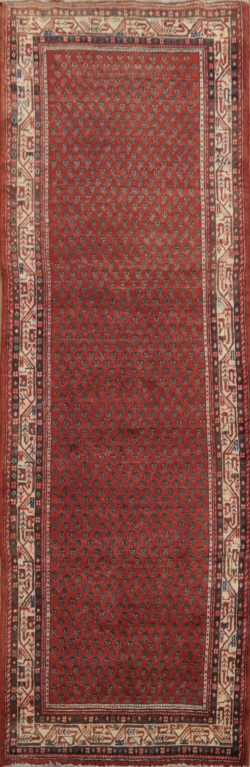 Vintage Geometric Red Runner Botemir Persian Rug for Hallway Elegance 3x10