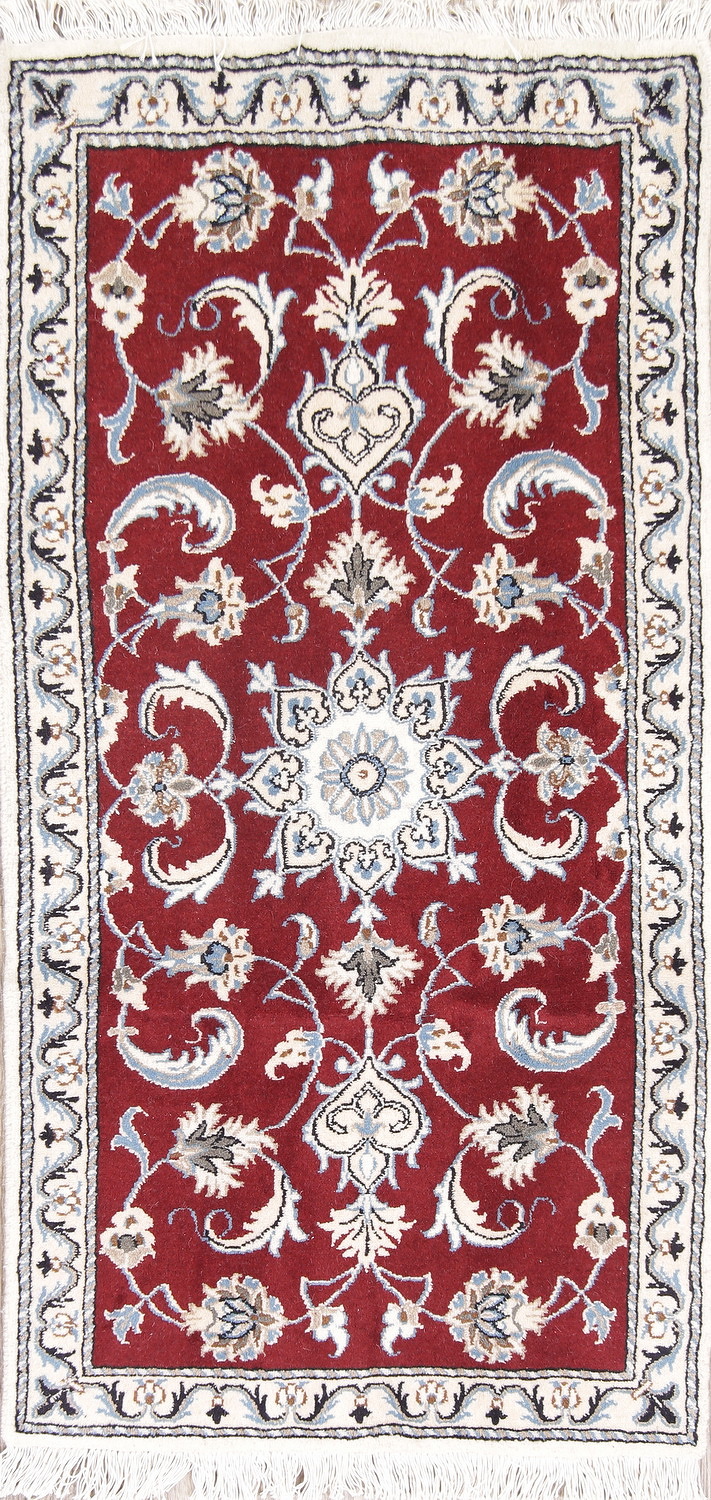 Red Nain Rugs Red Floral Nain Persian Runner Rug 2x5