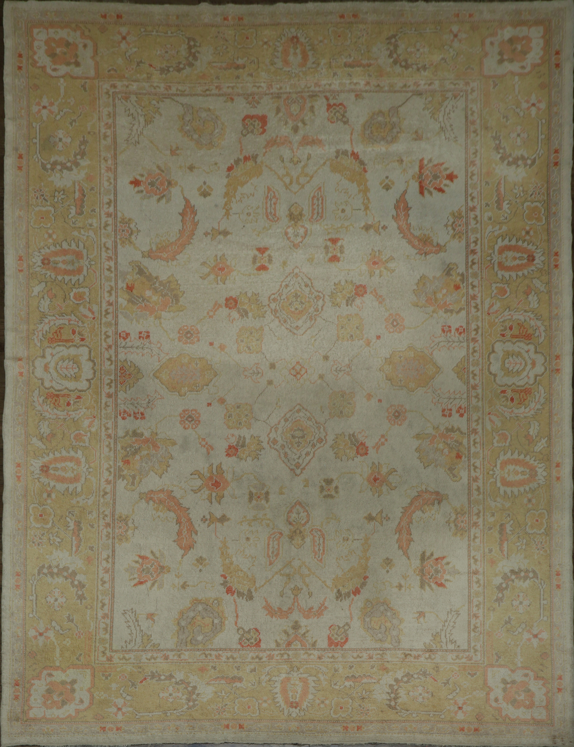 Antique Muted Green and Gold Oushak Turkish Living Room Rug 9x12