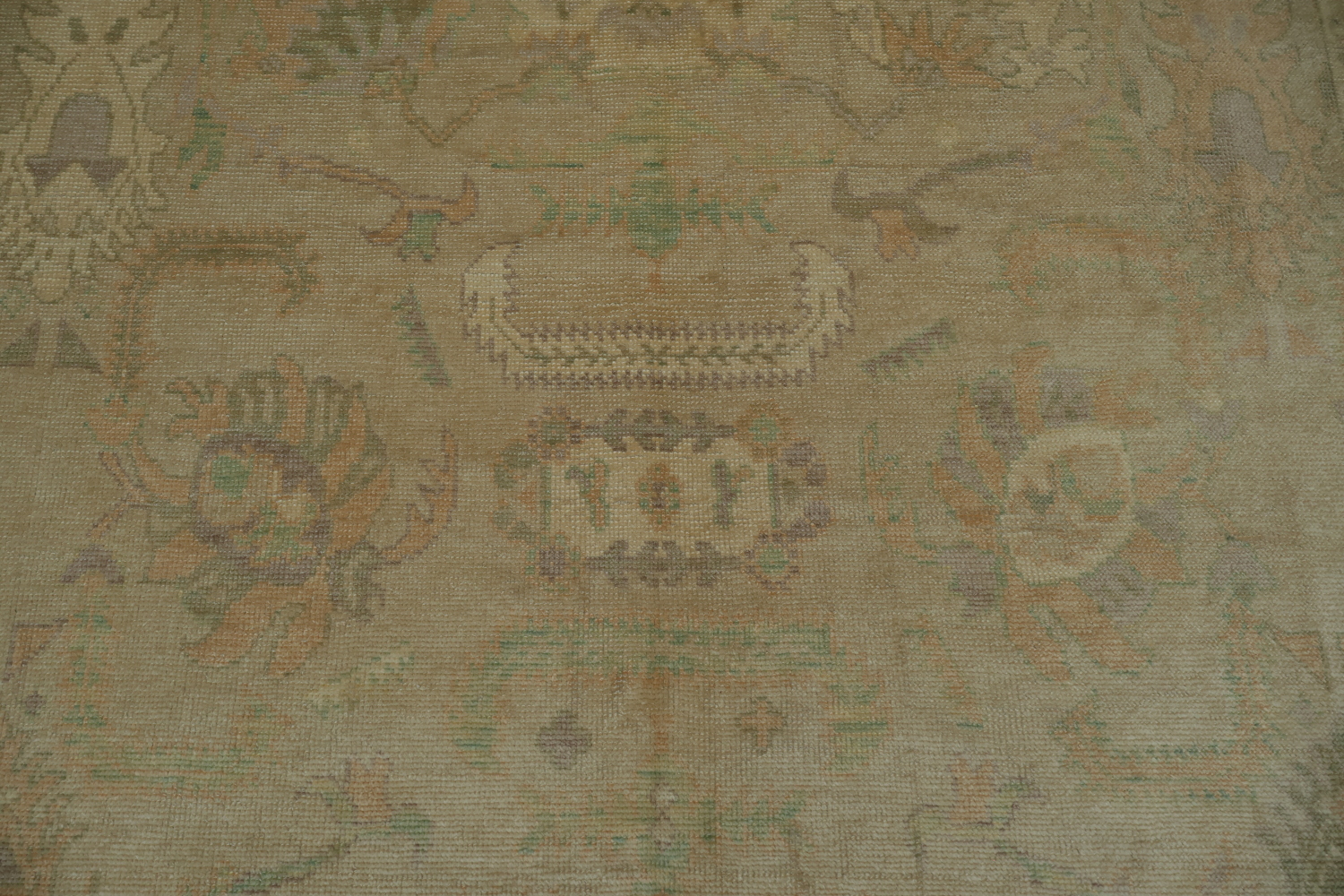 Vegetable Dye Antique Look Oushak Turkish Beige Green Patterned Area Rug 9x13