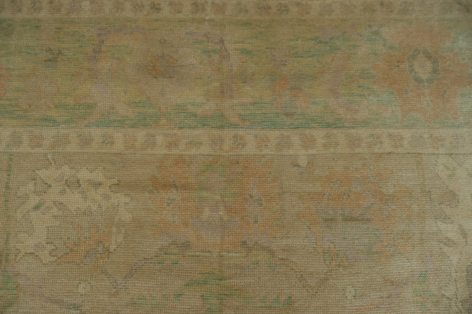 Vegetable Dye Antique Look Oushak Turkish Beige Green Patterned Area Rug 9x13