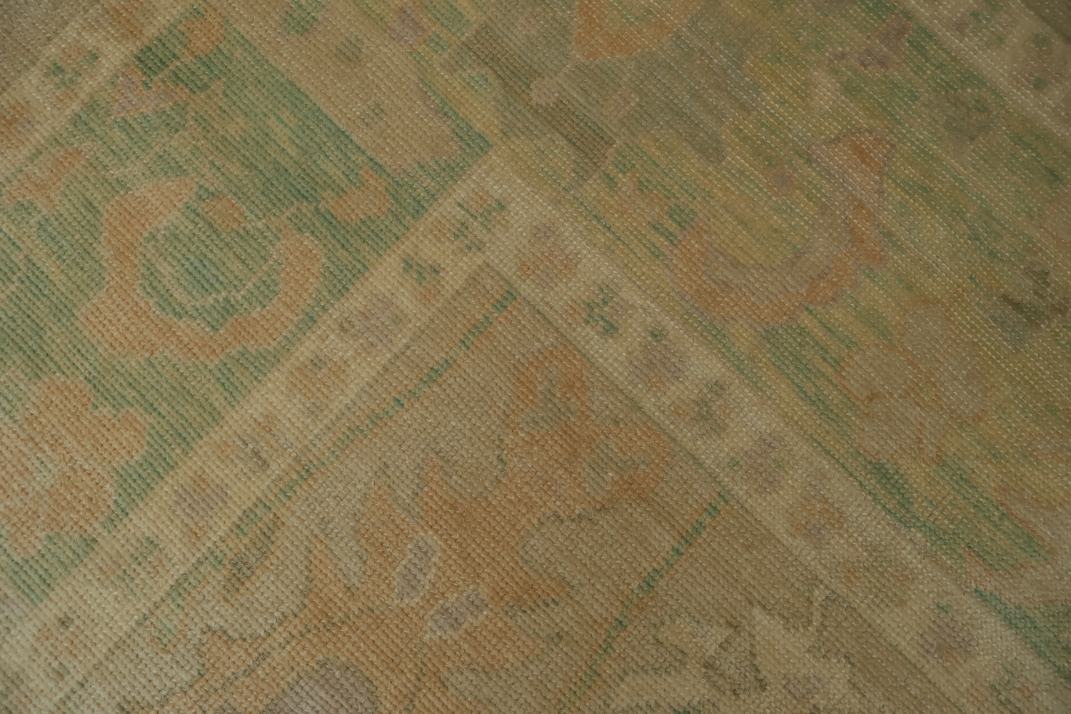 Vegetable Dye Antique Look Oushak Turkish Beige Green Patterned Area Rug 9x13