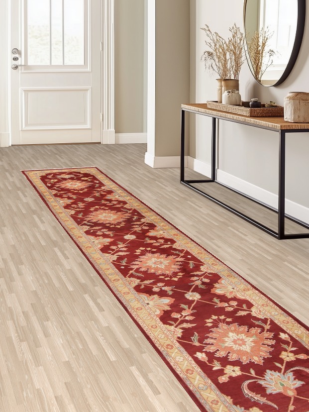 Floral Red Sultanabad Persian Hand-Knotted Runner Rug Wool 3x13