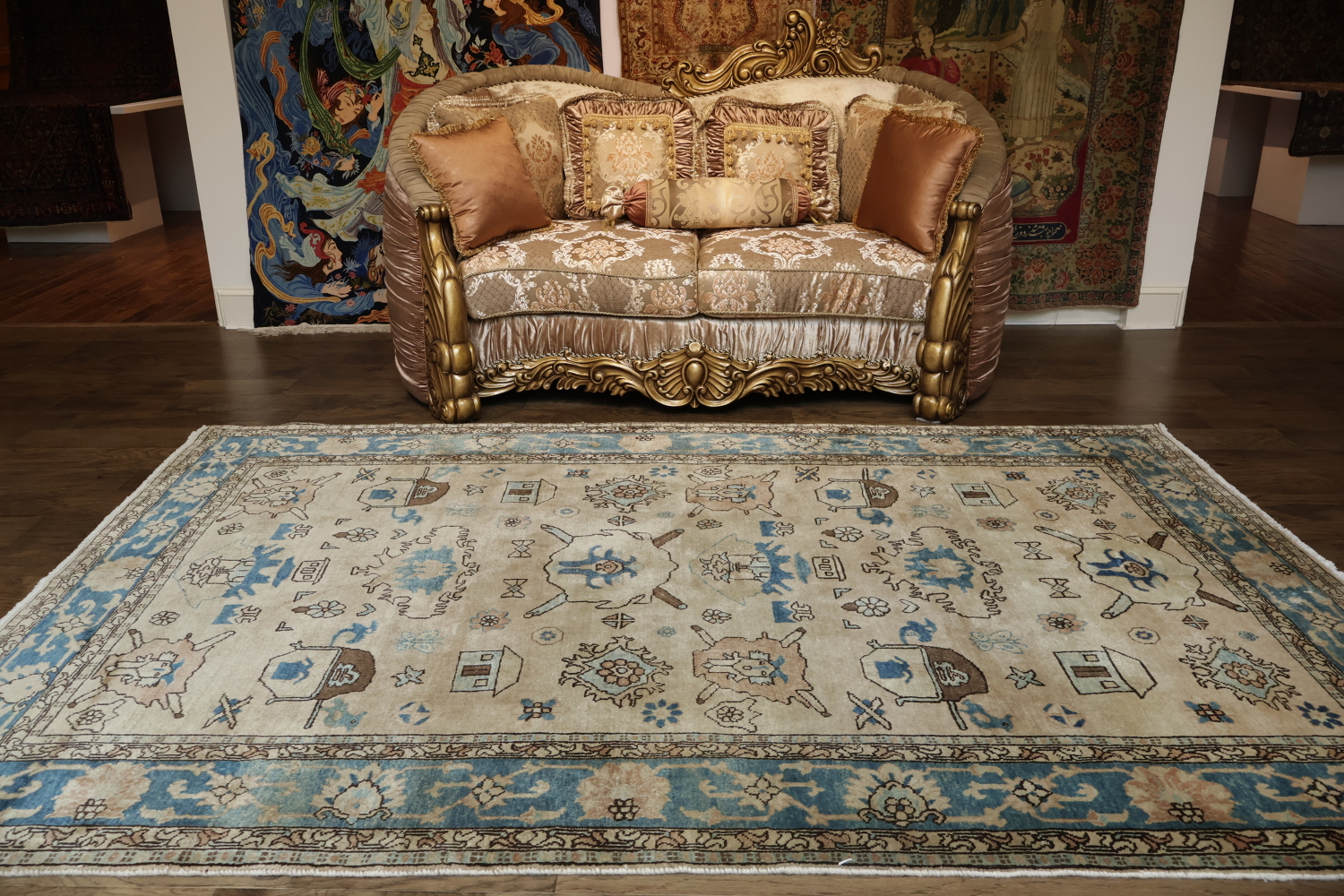 Refined Blue and Beige Heriz Serapi Persian Rug 6x10