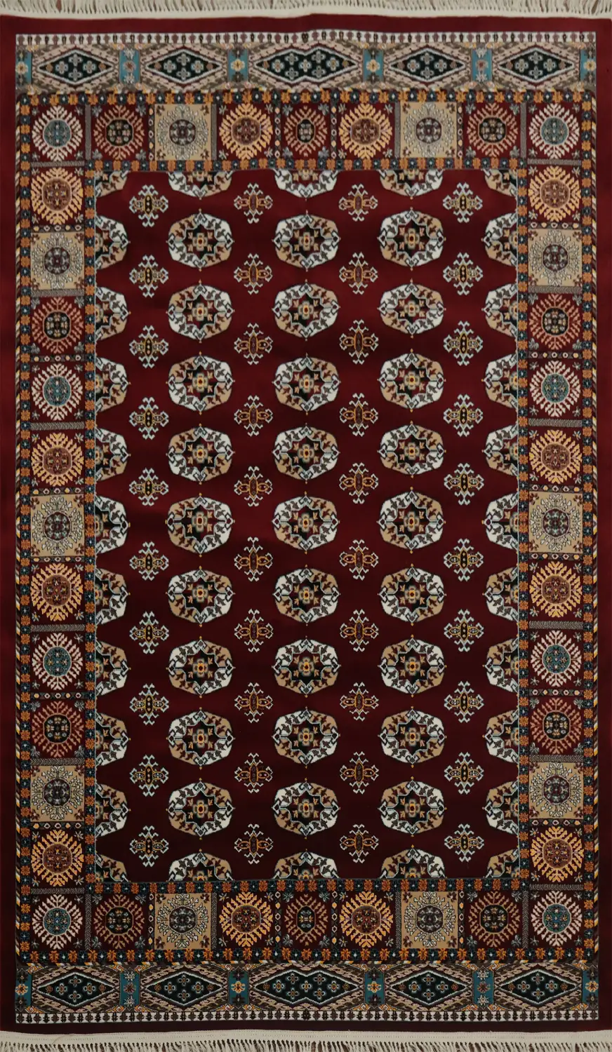 Elegant Persian-inspired Rug in Deep Burgundy and Floral Motifs 5x7