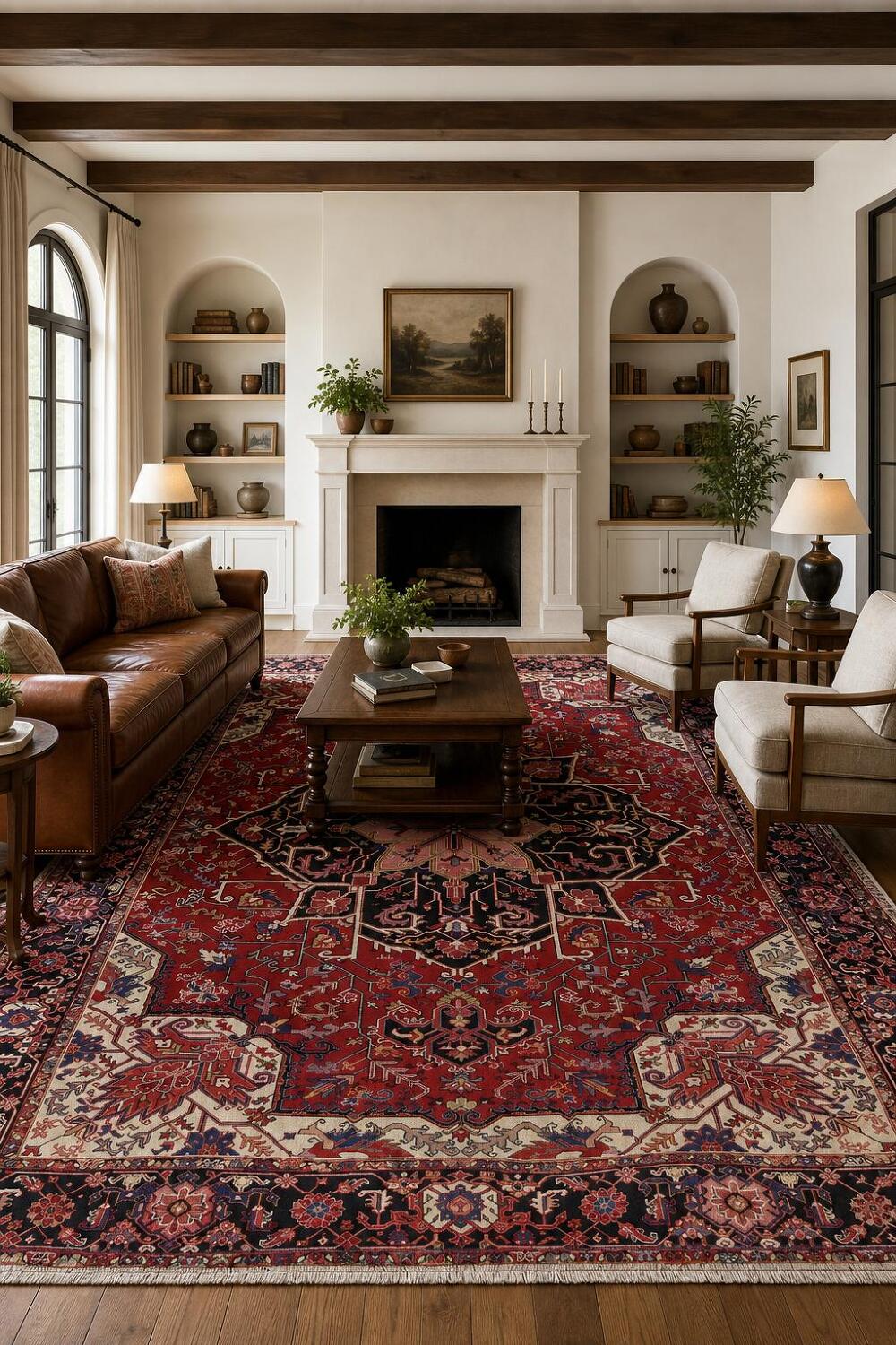 Geometric Red Heriz Serapi Persian Hand-Knotted 10x13 Wool Area Rug