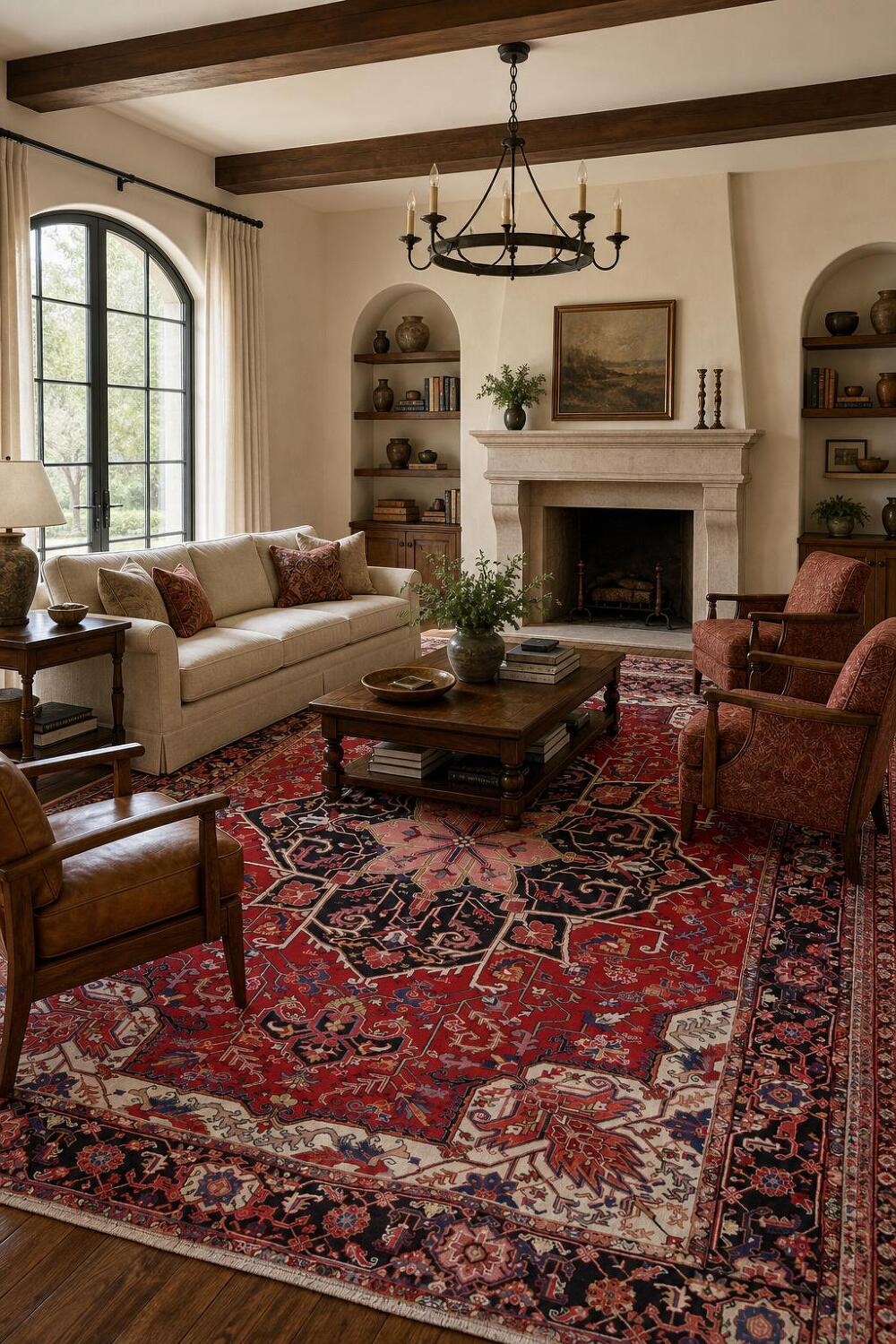Geometric Red Heriz Serapi Persian Hand-Knotted 10x13 Wool Area Rug