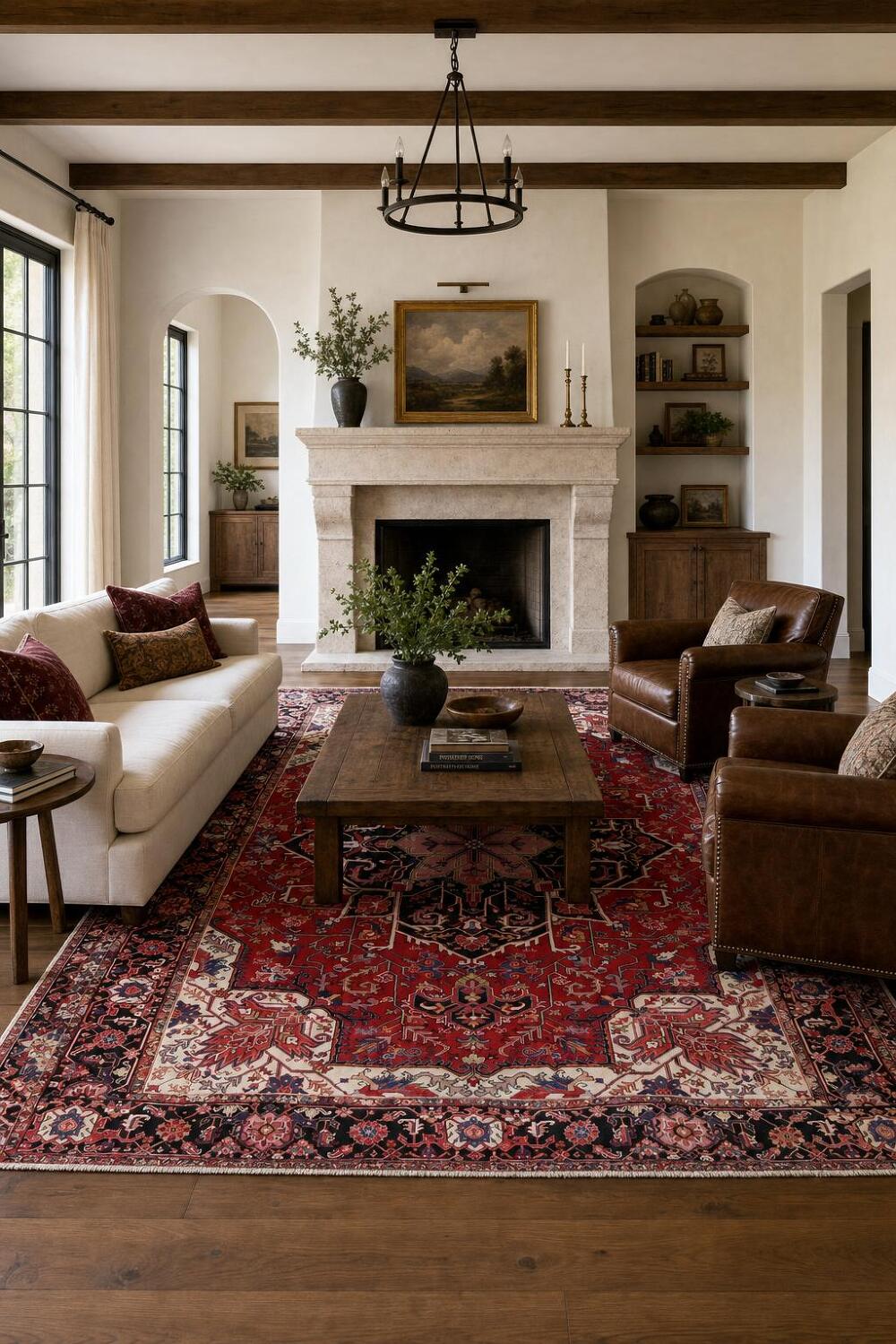 Geometric Red Heriz Serapi Persian Hand-Knotted 10x13 Wool Area Rug
