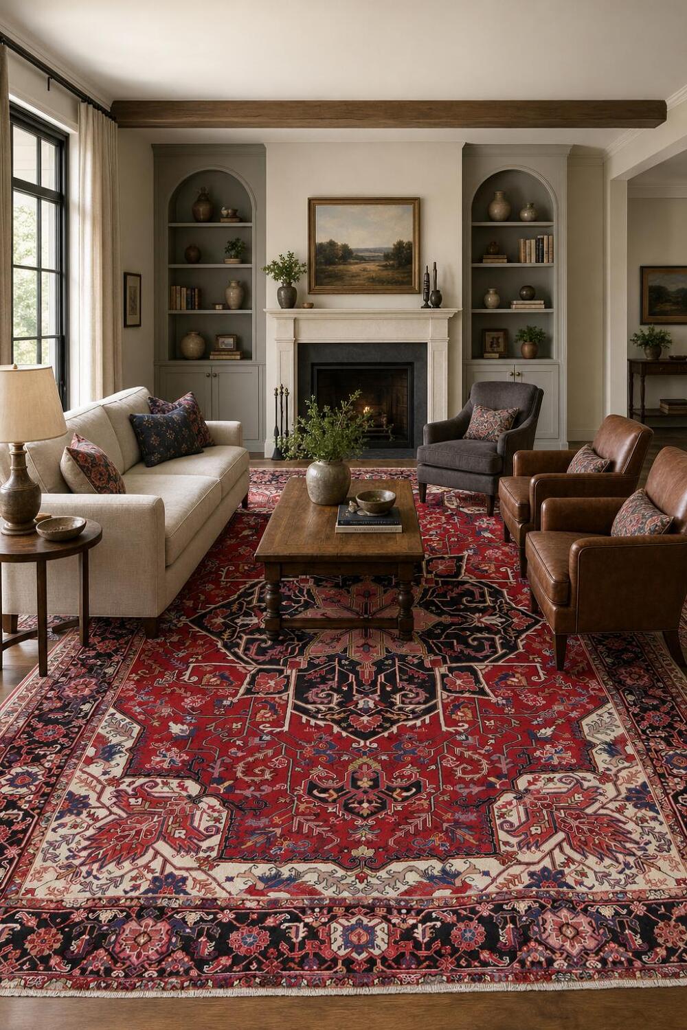 Geometric Red Heriz Serapi Persian Hand-Knotted 10x13 Wool Area Rug