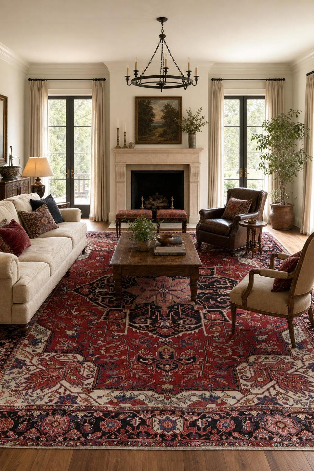 Geometric Red Heriz Serapi Persian Hand-Knotted 10x13 Wool Area Rug