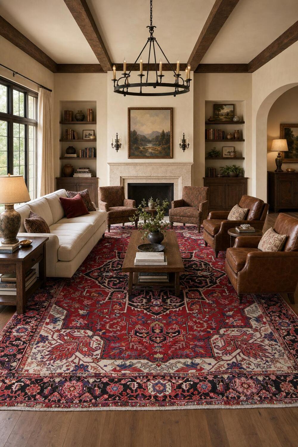 Geometric Red Heriz Serapi Persian Hand-Knotted 10x13 Wool Area Rug