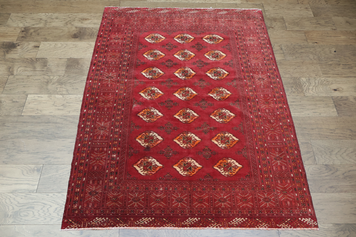 Antique Geometric Tukoman Persian Hand-Knotted 4x6 Wool Area Rug