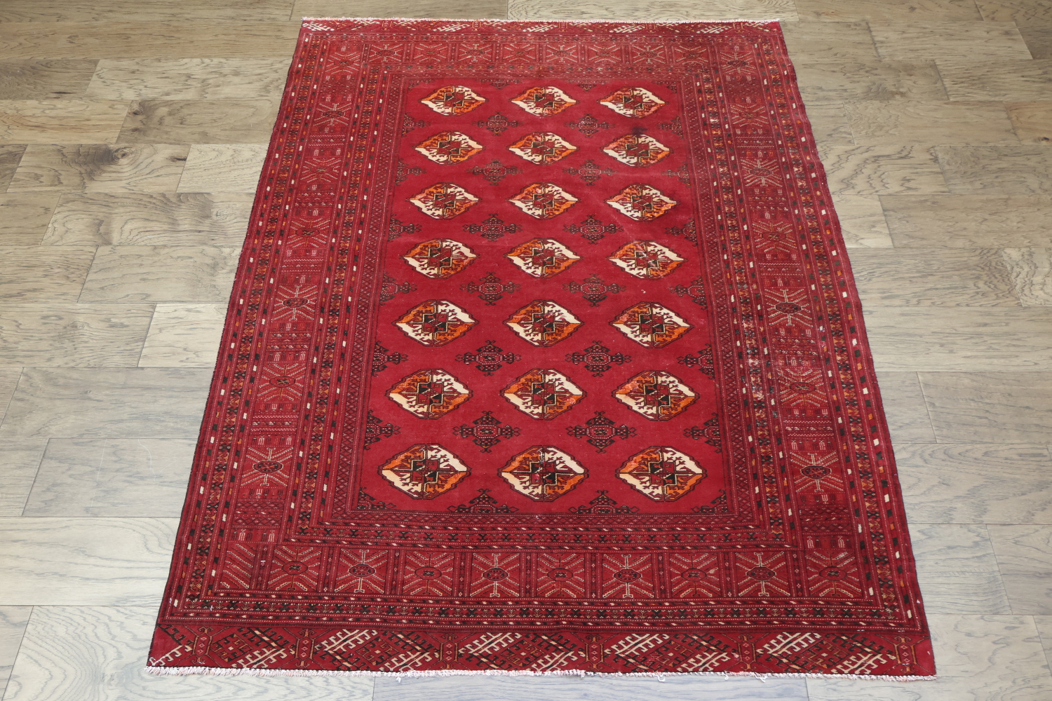 Antique Geometric Tukoman Persian Hand-Knotted 4x6 Wool Area Rug