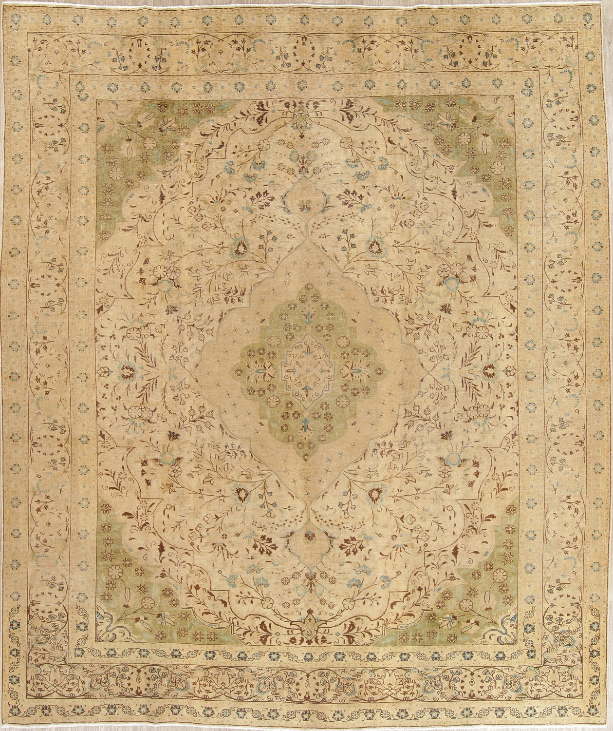 Muted Tabriz Persian HandKnotted 10x12 Wool Distressed Area Rug