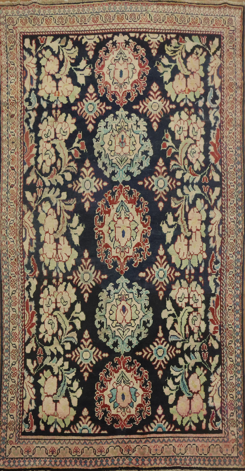 Antique Navy Blue Sultanabad Persian Runner Rug 5x9