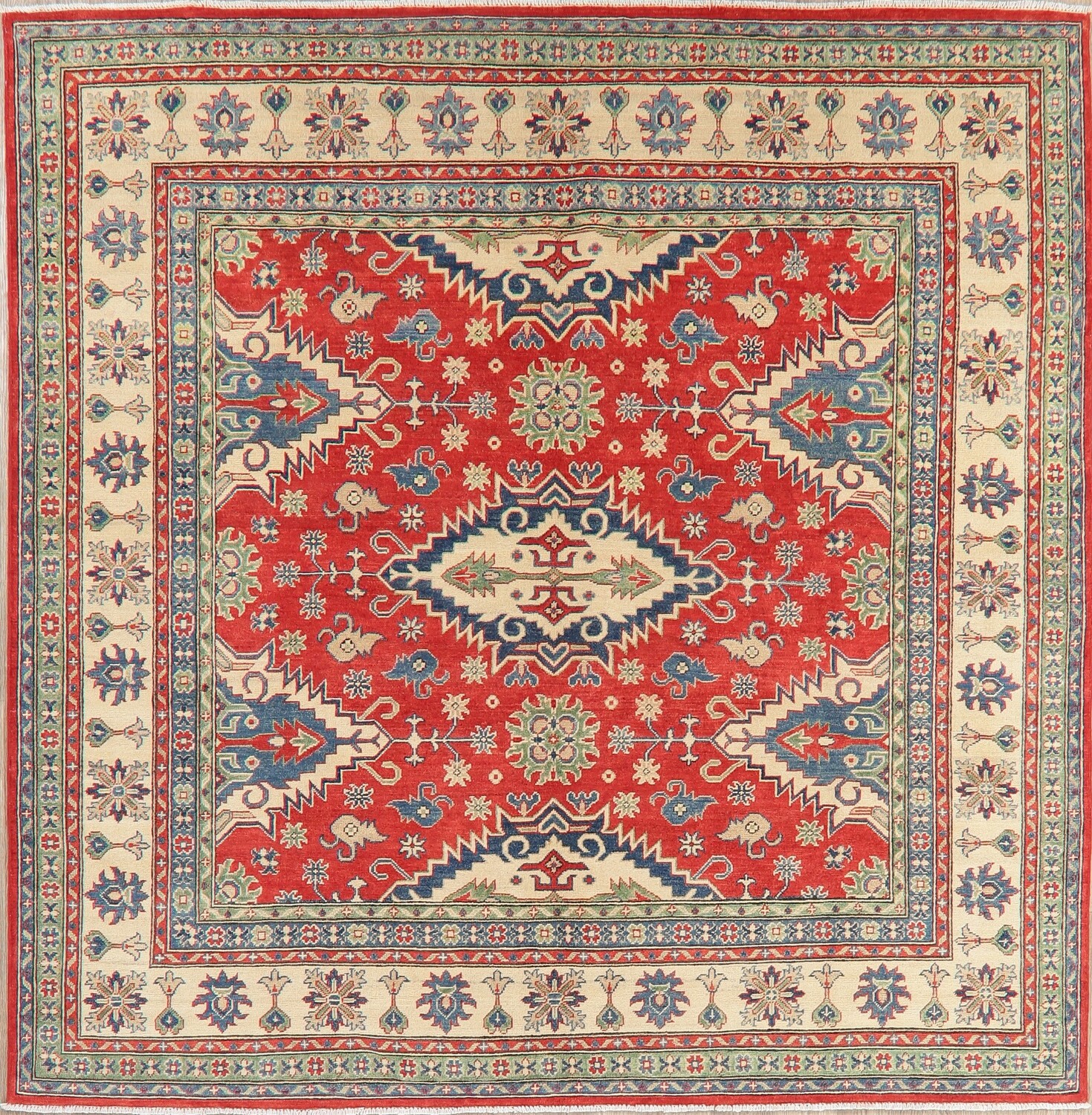 Red KazakChechen Oriental Square Rug 8x8