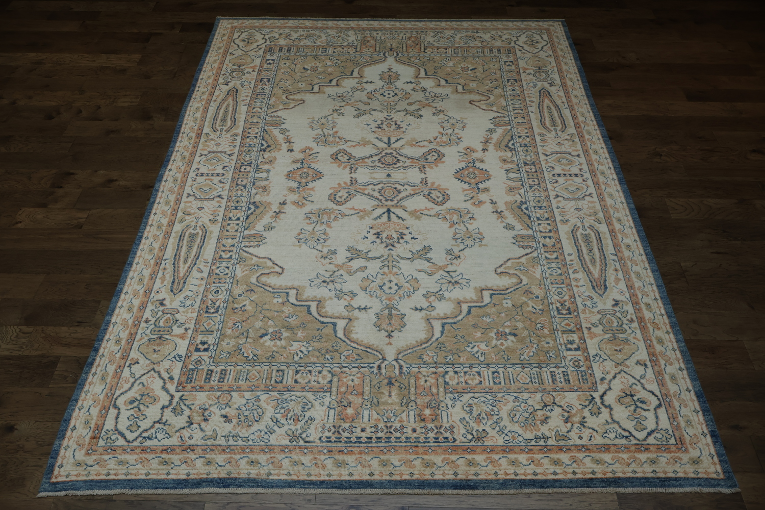 Classic Oushak Turkish Beige and Blue Tones Traditional Area Rug