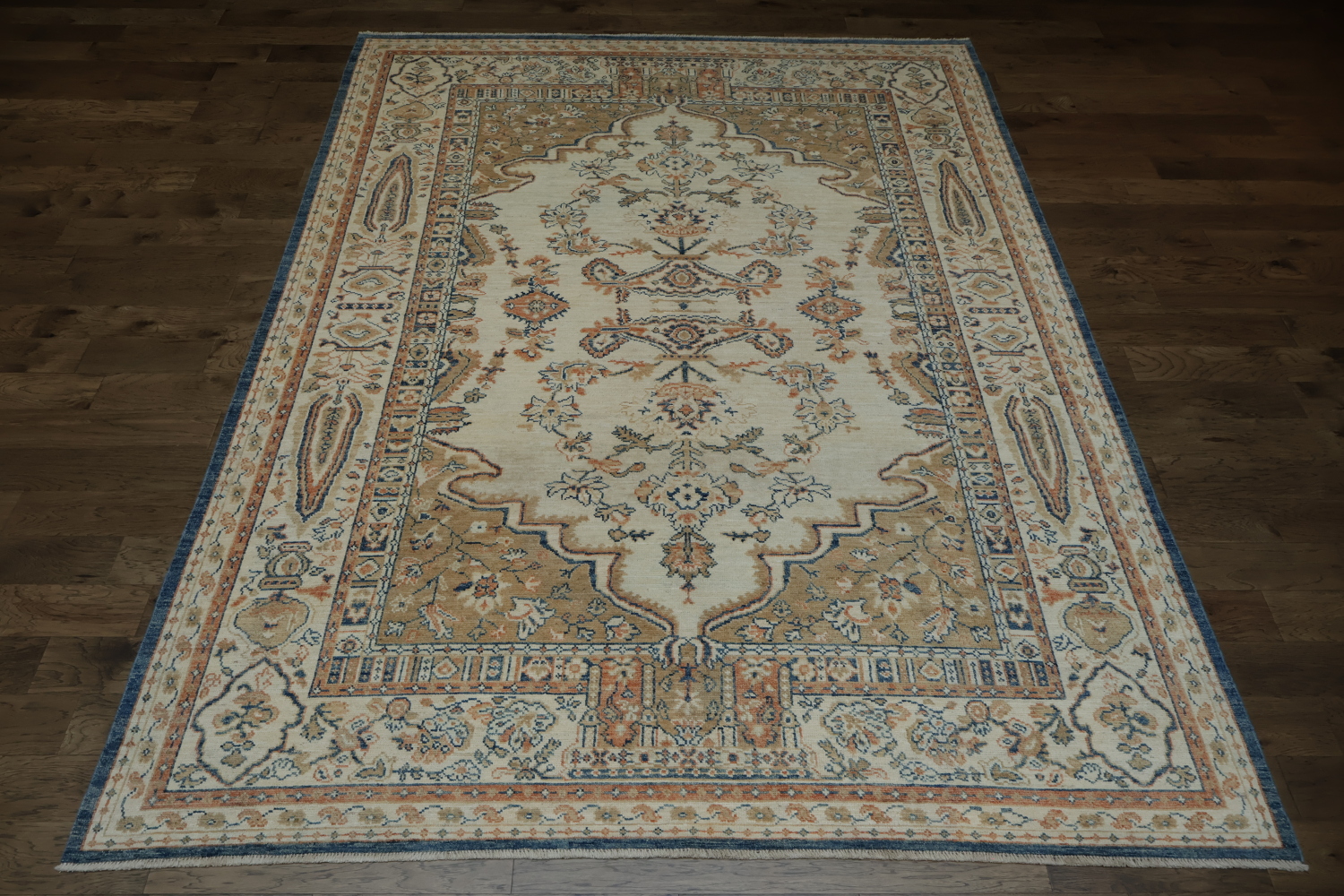 Classic Oushak Turkish Beige and Blue Tones Traditional Area Rug
