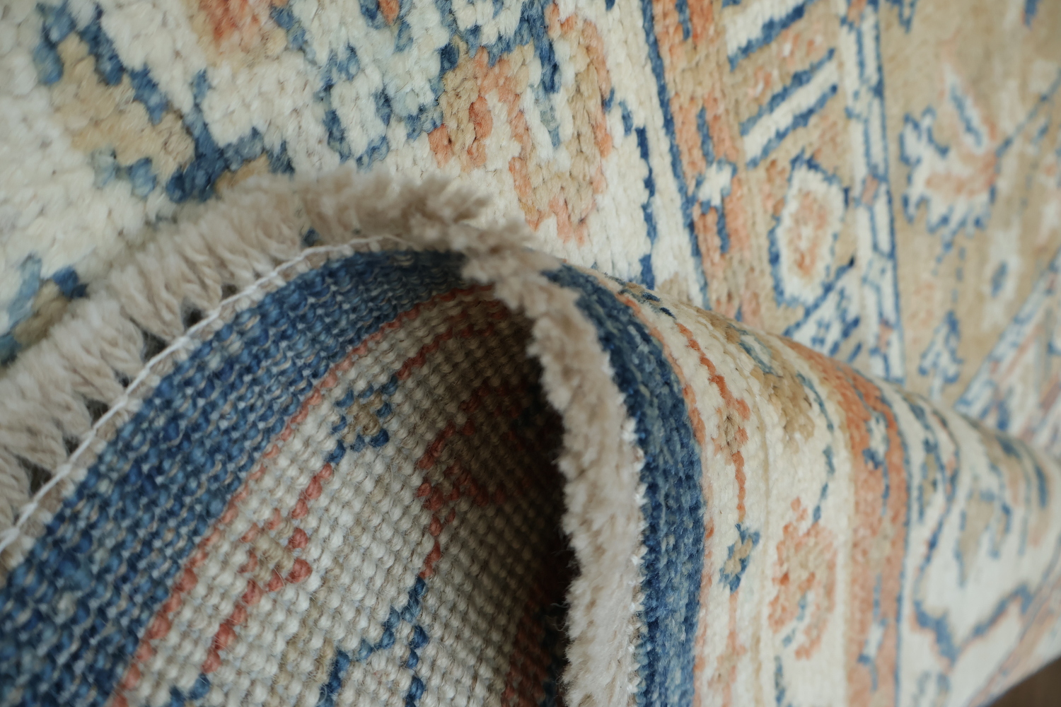 Classic Oushak Turkish Beige and Blue Tones Traditional Area Rug