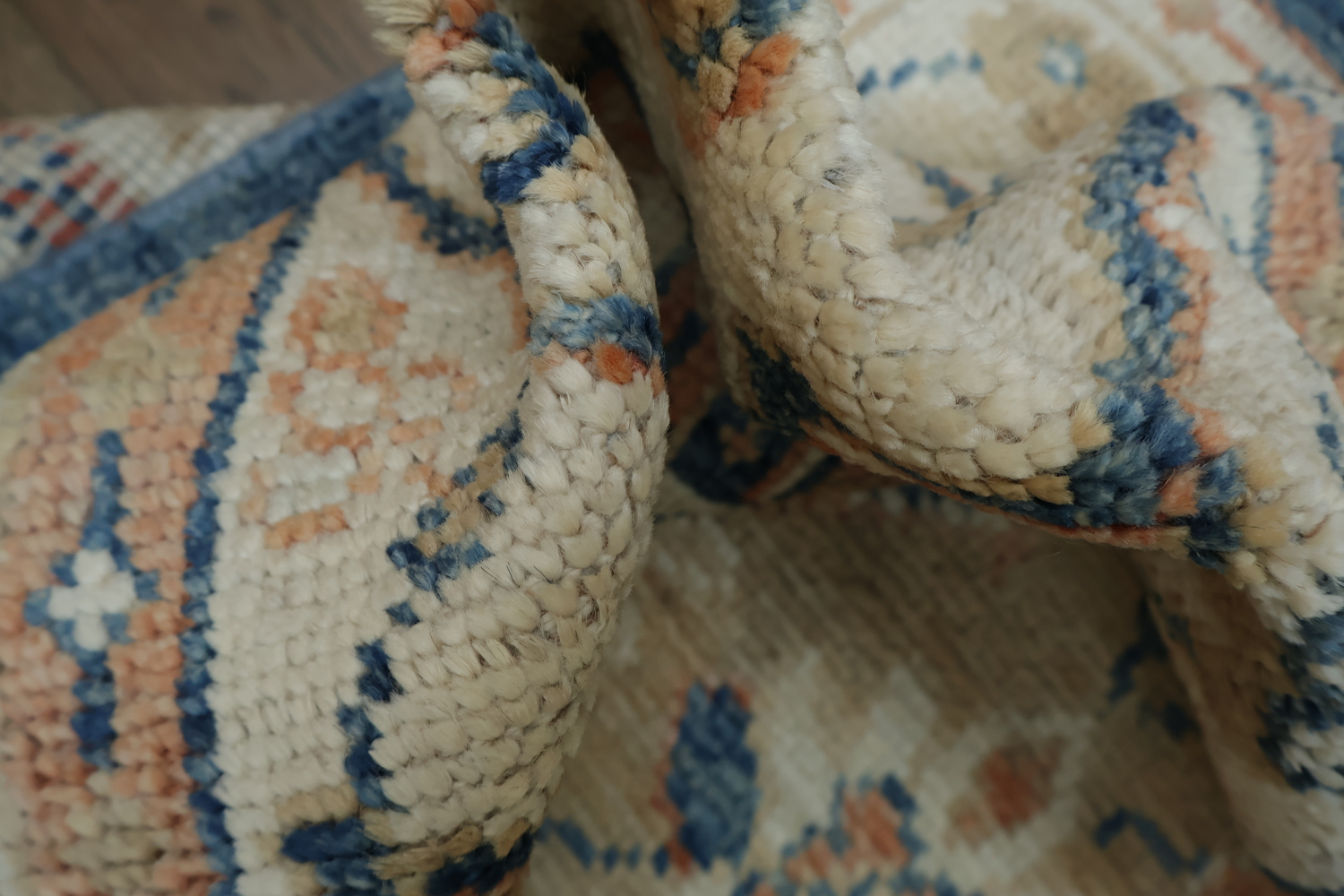 Classic Oushak Turkish Beige and Blue Tones Traditional Area Rug