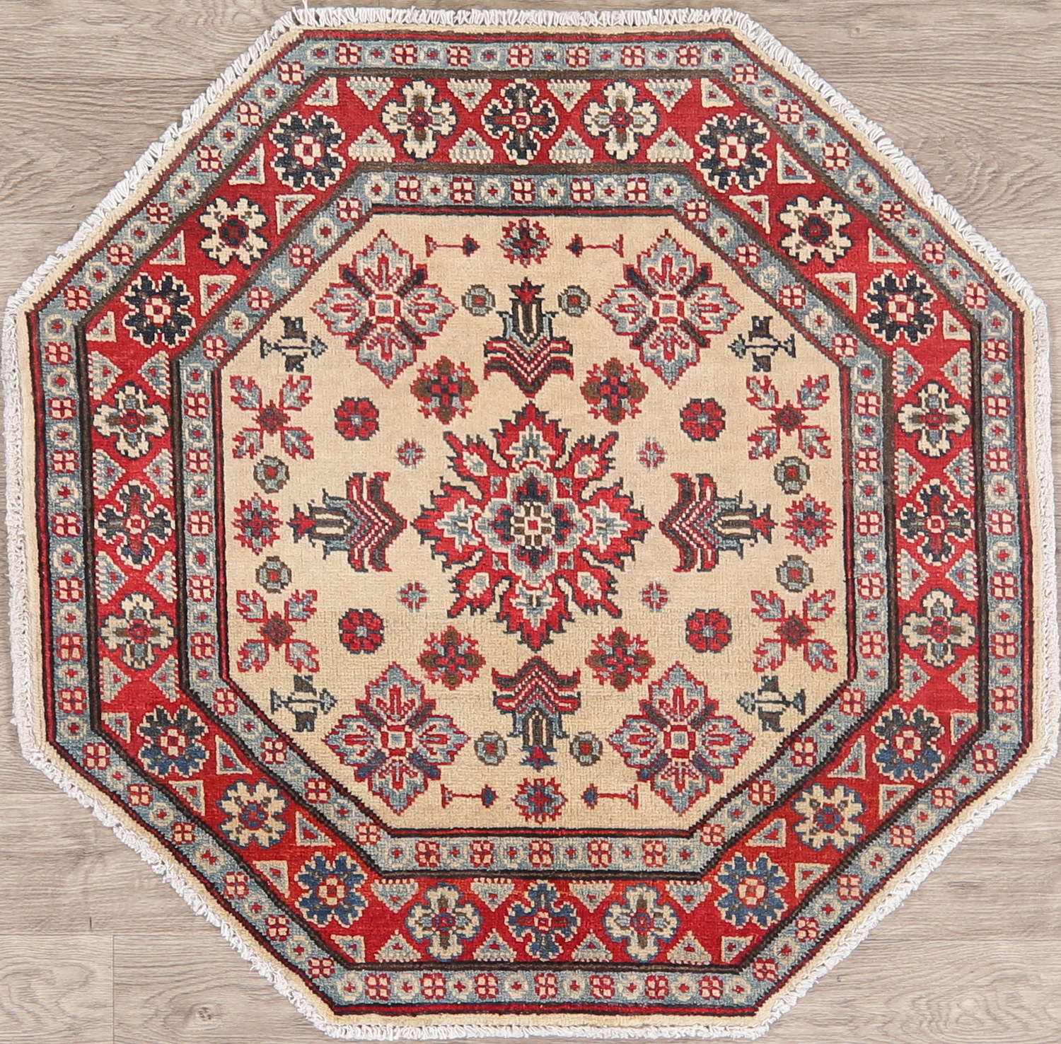 Super Kazak-Chechen Oriental Wool Rug 3x3 Octagon