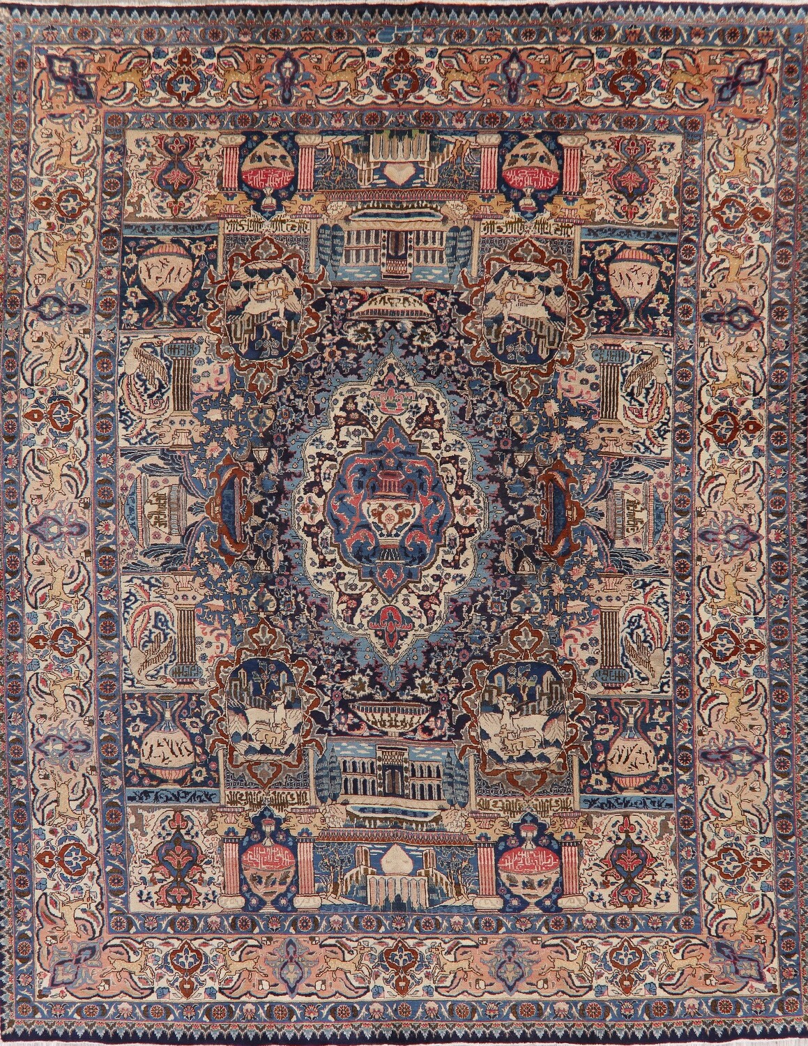 Vintage Pictorial Kashmar Persian Wool Area Rug 10x13