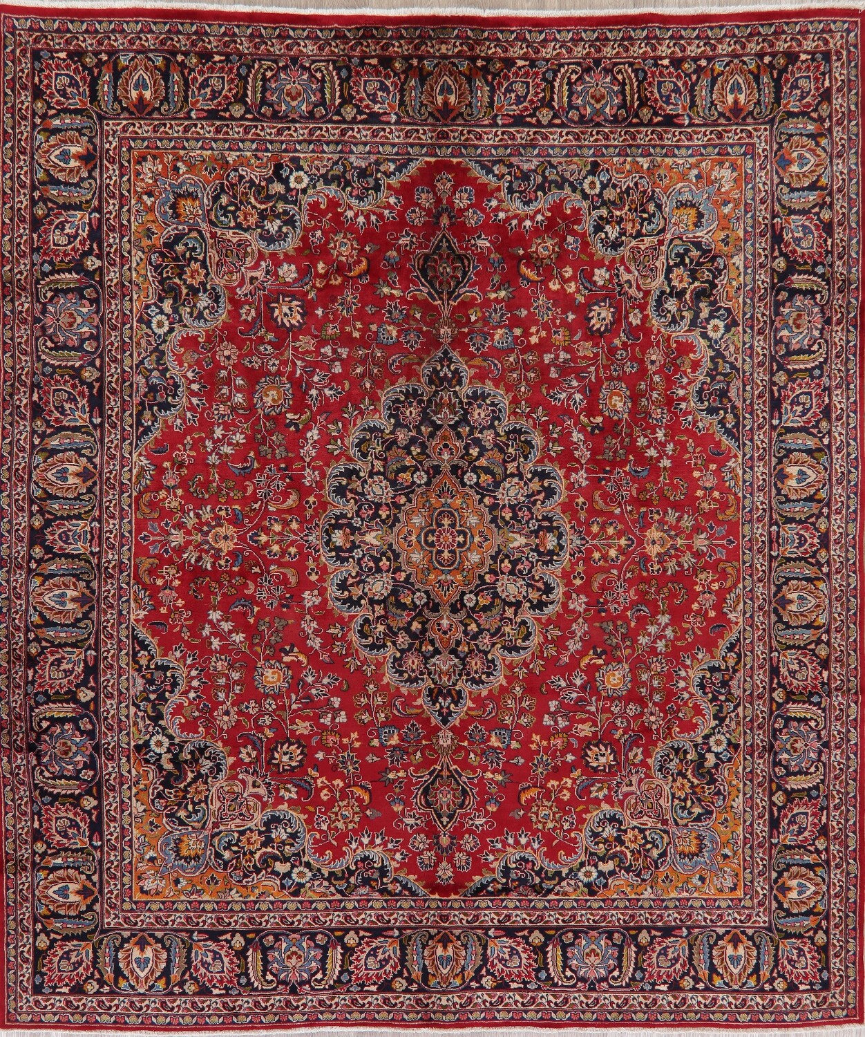 Vintage Floral Red Mashad Persian Wool Area Rug 10x11