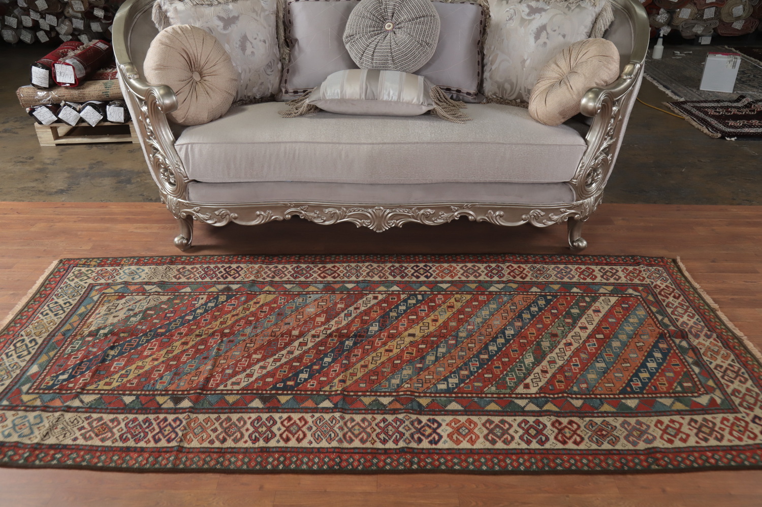 Pre-1900 Antique Kazak Caucasian Vegetable Dye Rug 4x8