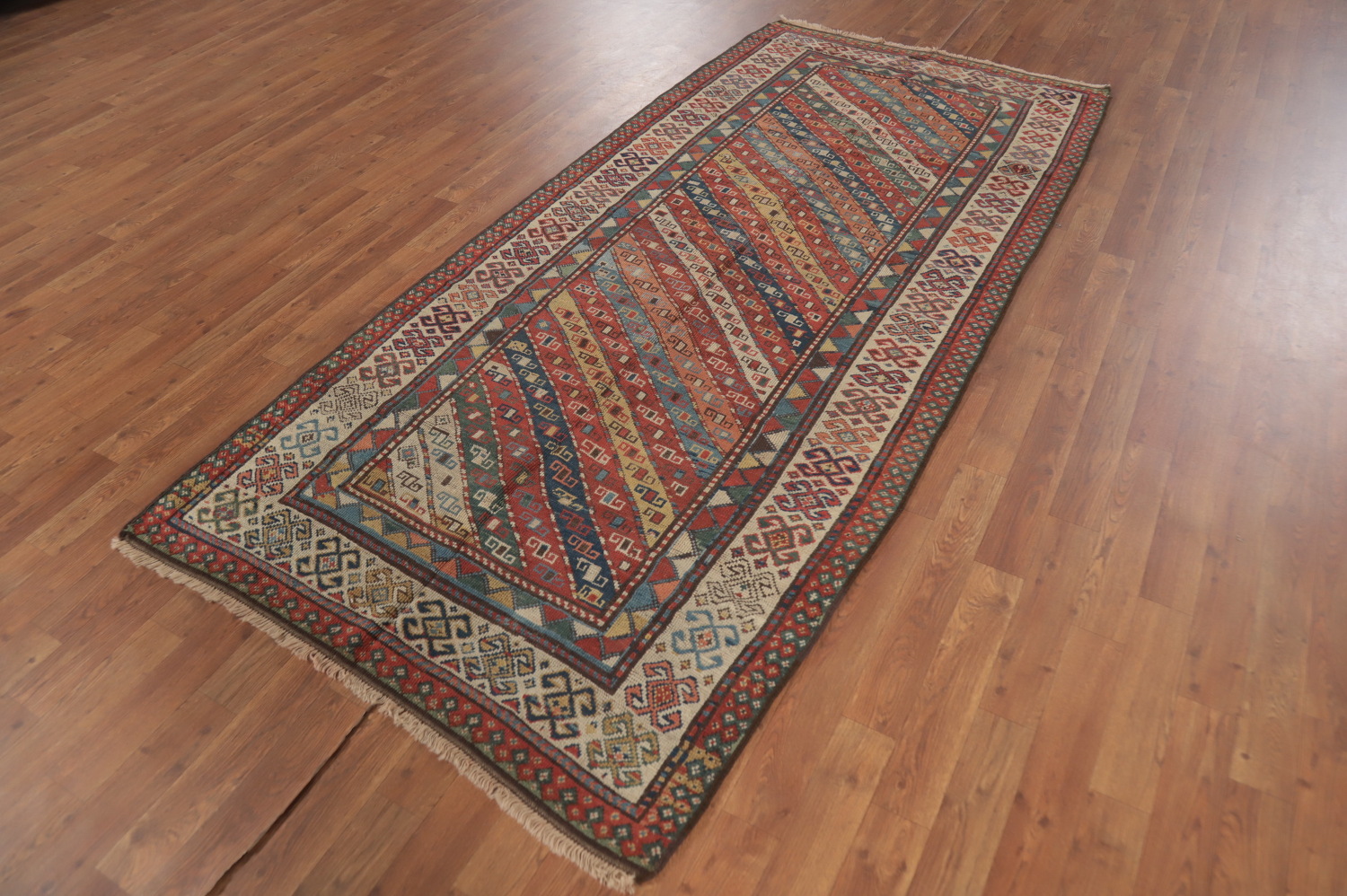 Pre-1900 Antique Kazak Caucasian Vegetable Dye Rug 4x8