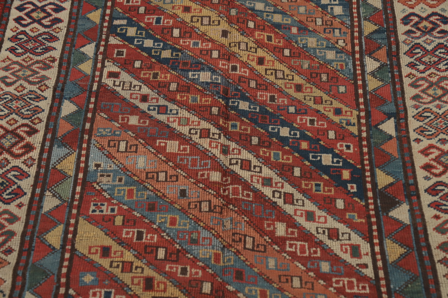 Pre-1900 Antique Kazak Caucasian Vegetable Dye Rug 4x8