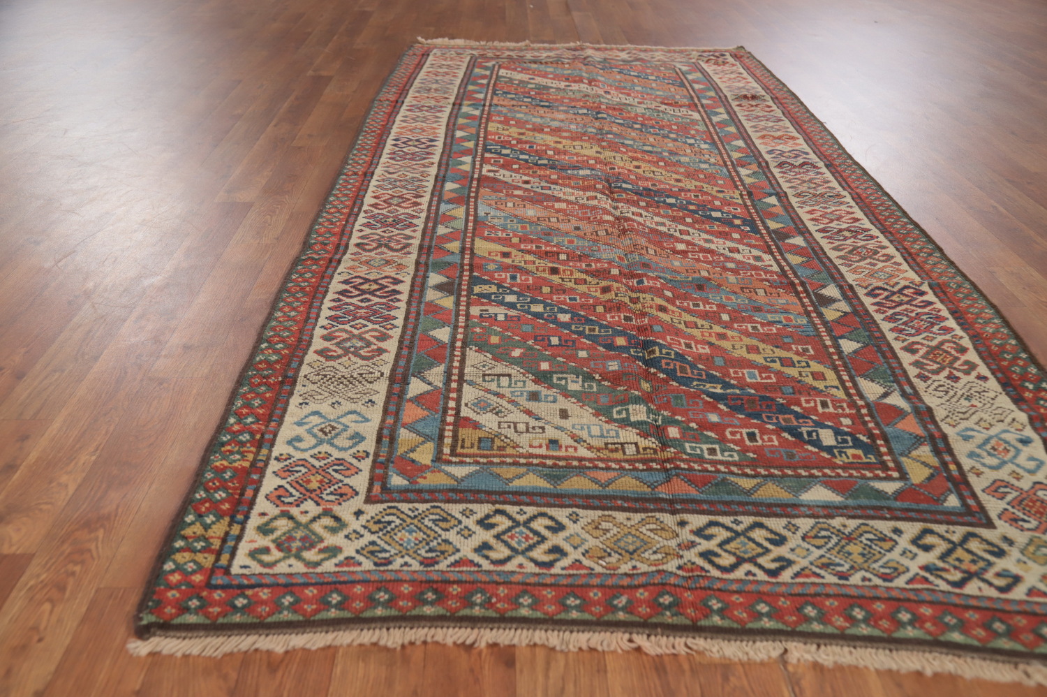Pre-1900 Antique Kazak Caucasian Vegetable Dye Rug 4x8