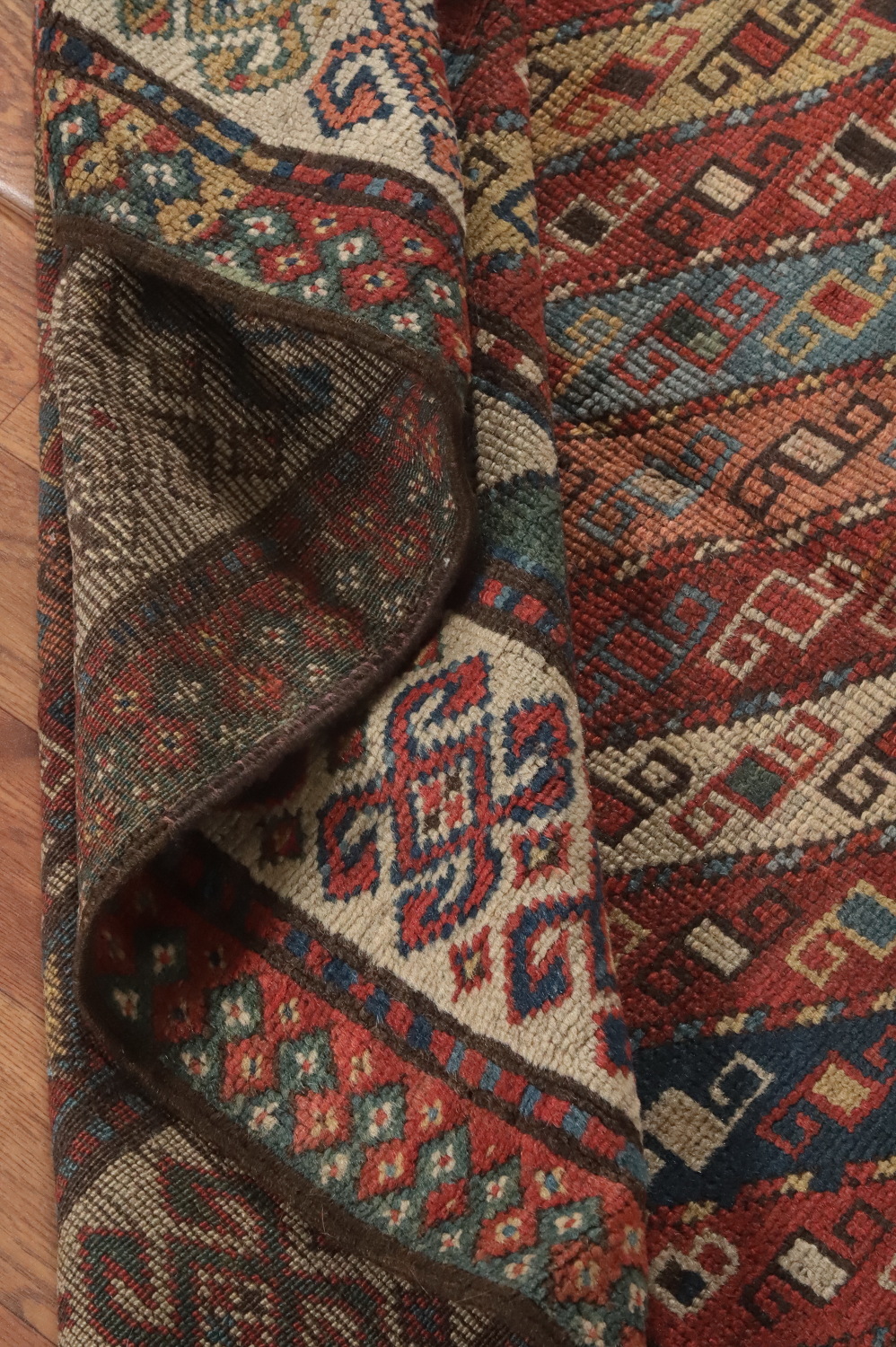 Pre-1900 Antique Kazak Caucasian Vegetable Dye Rug 4x8