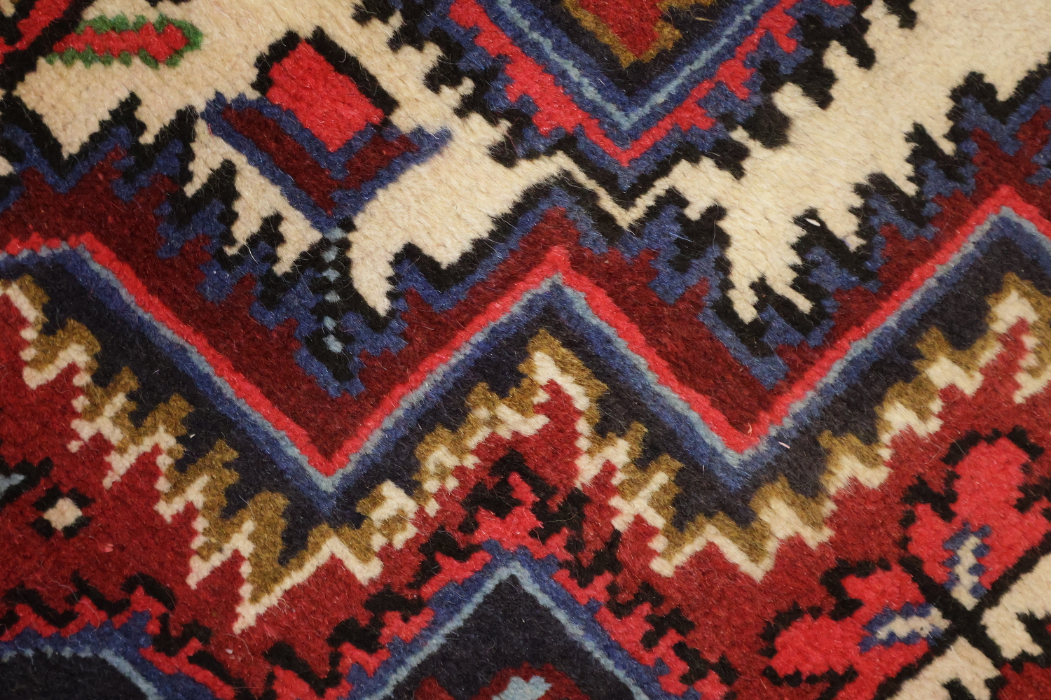Geometric Tribal Deep Red and Navy Heriz Persian Area Rug 5x7