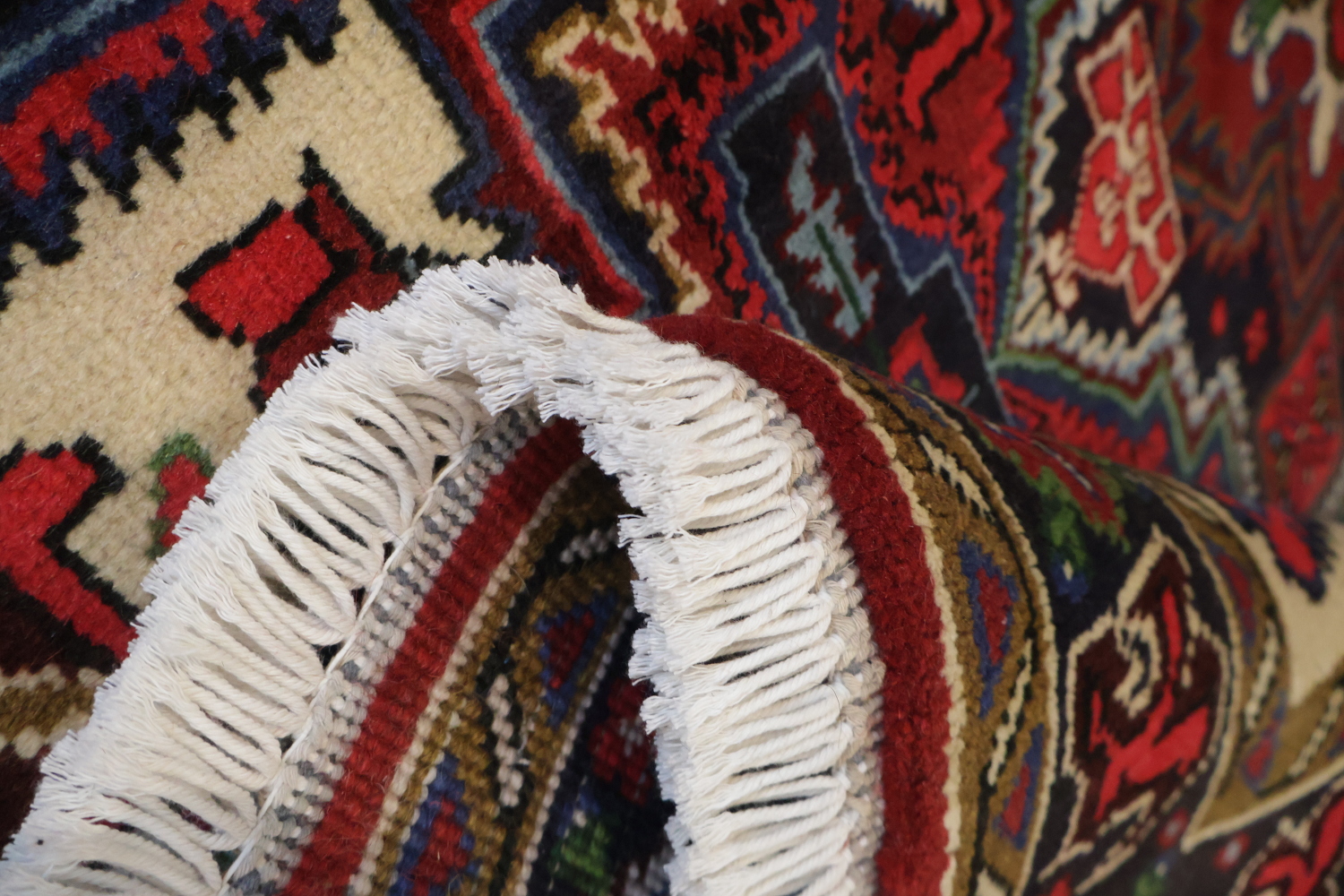 Geometric Tribal Deep Red and Navy Heriz Persian Area Rug 5x7