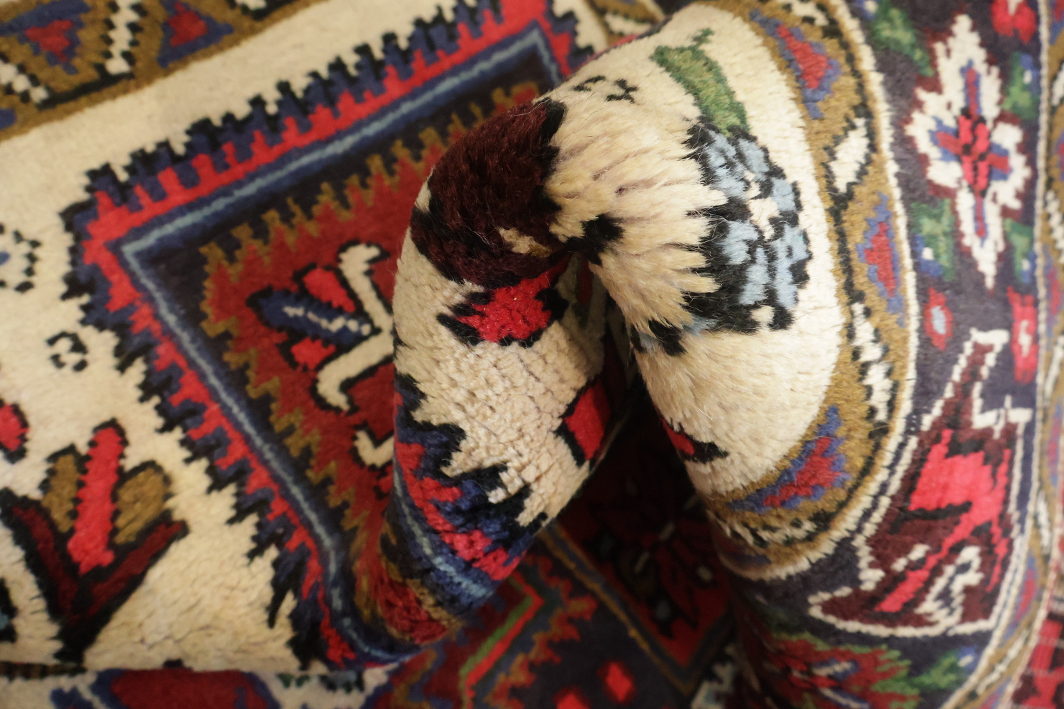Geometric Tribal Deep Red and Navy Heriz Persian Area Rug 5x7
