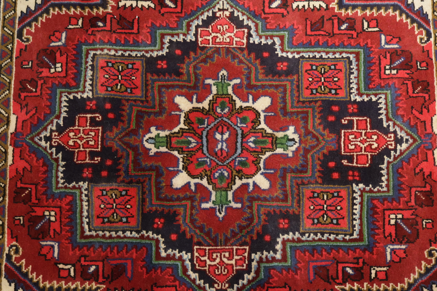 Geometric Tribal Deep Red and Navy Heriz Persian Area Rug 5x7