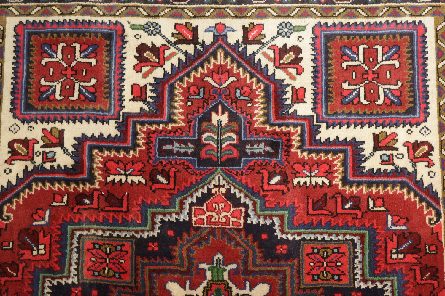 Geometric Tribal Deep Red and Navy Heriz Persian Area Rug 5x7