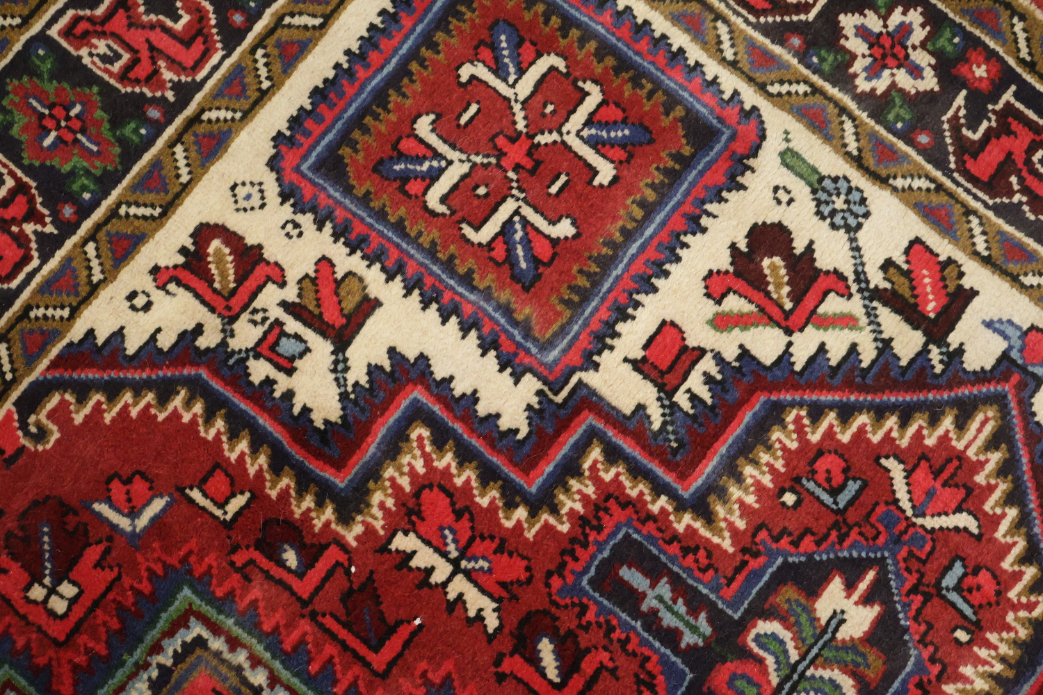 Geometric Tribal Deep Red and Navy Heriz Persian Area Rug 5x7