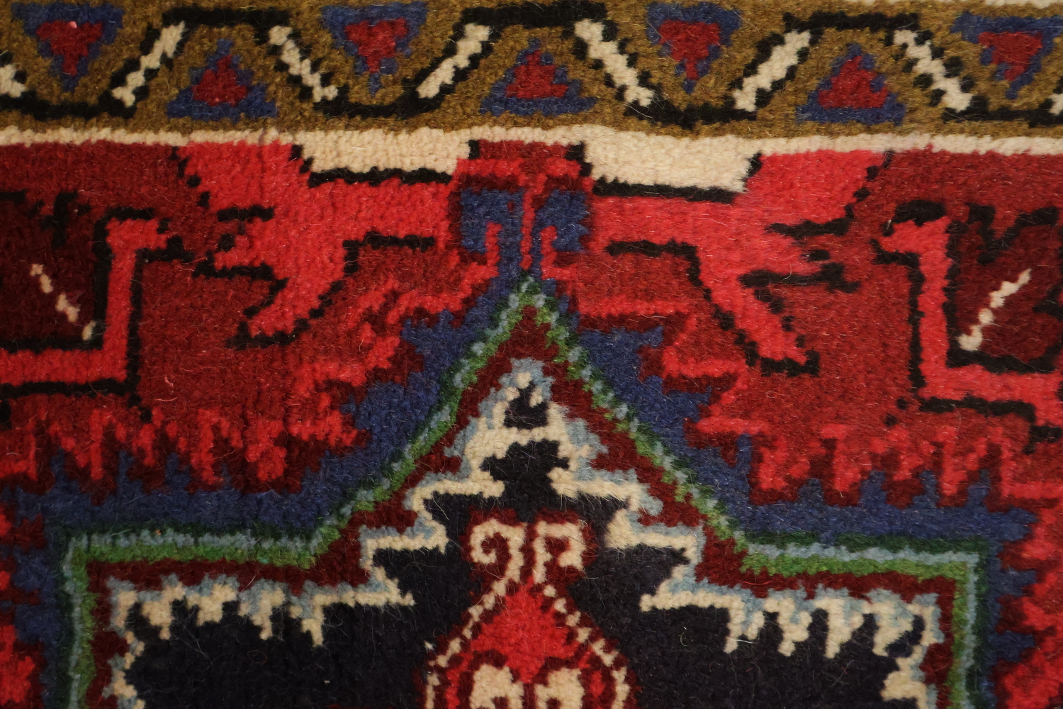 Geometric Tribal Deep Red and Navy Heriz Persian Area Rug 5x7
