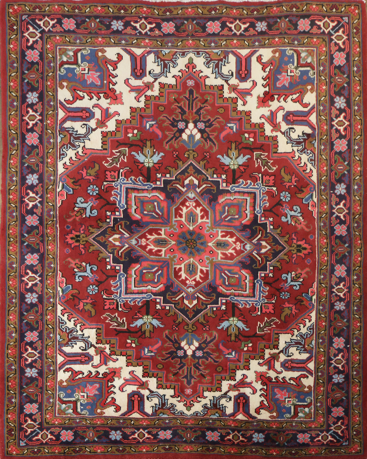 New Geometric Red Heriz Persian Area Rug 5x6