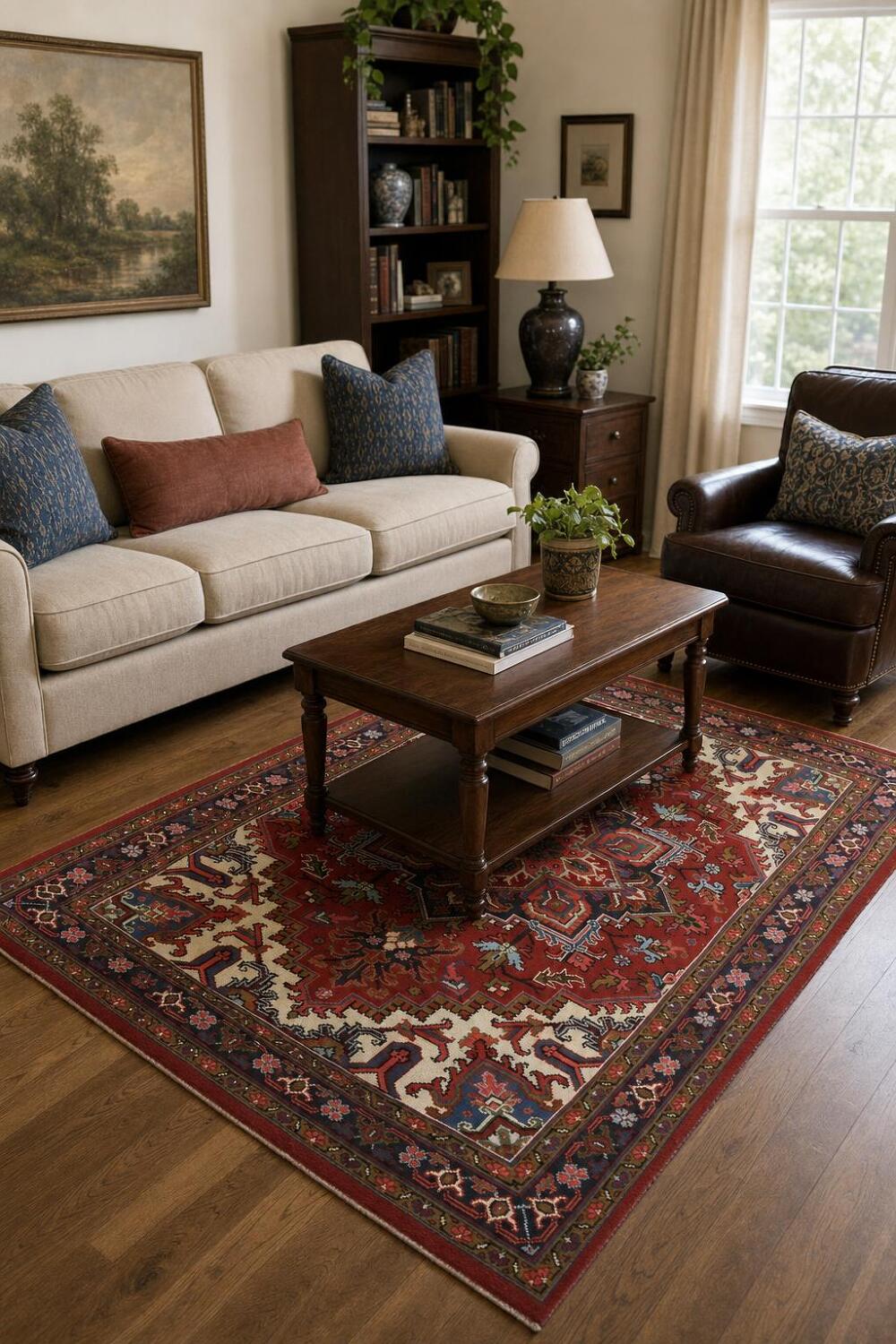 New Geometric Red Heriz Persian Area Rug 5x6