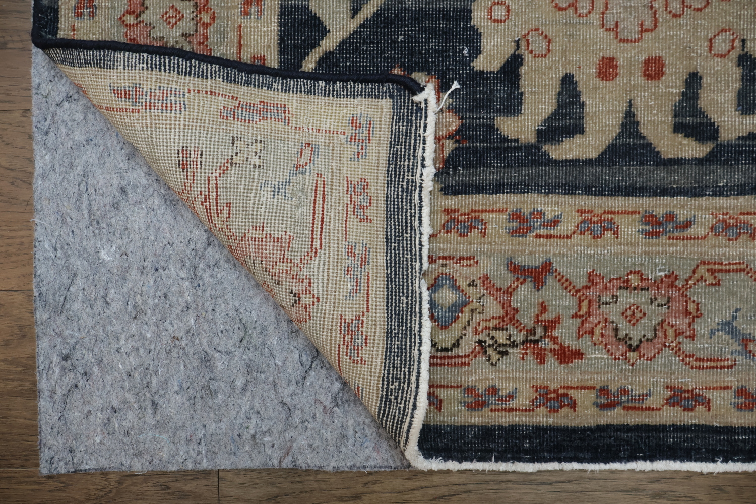 Vintage-Inspired Floral Navy Blue Oushak Turkish Rug with Delicate Border Accents 6x9