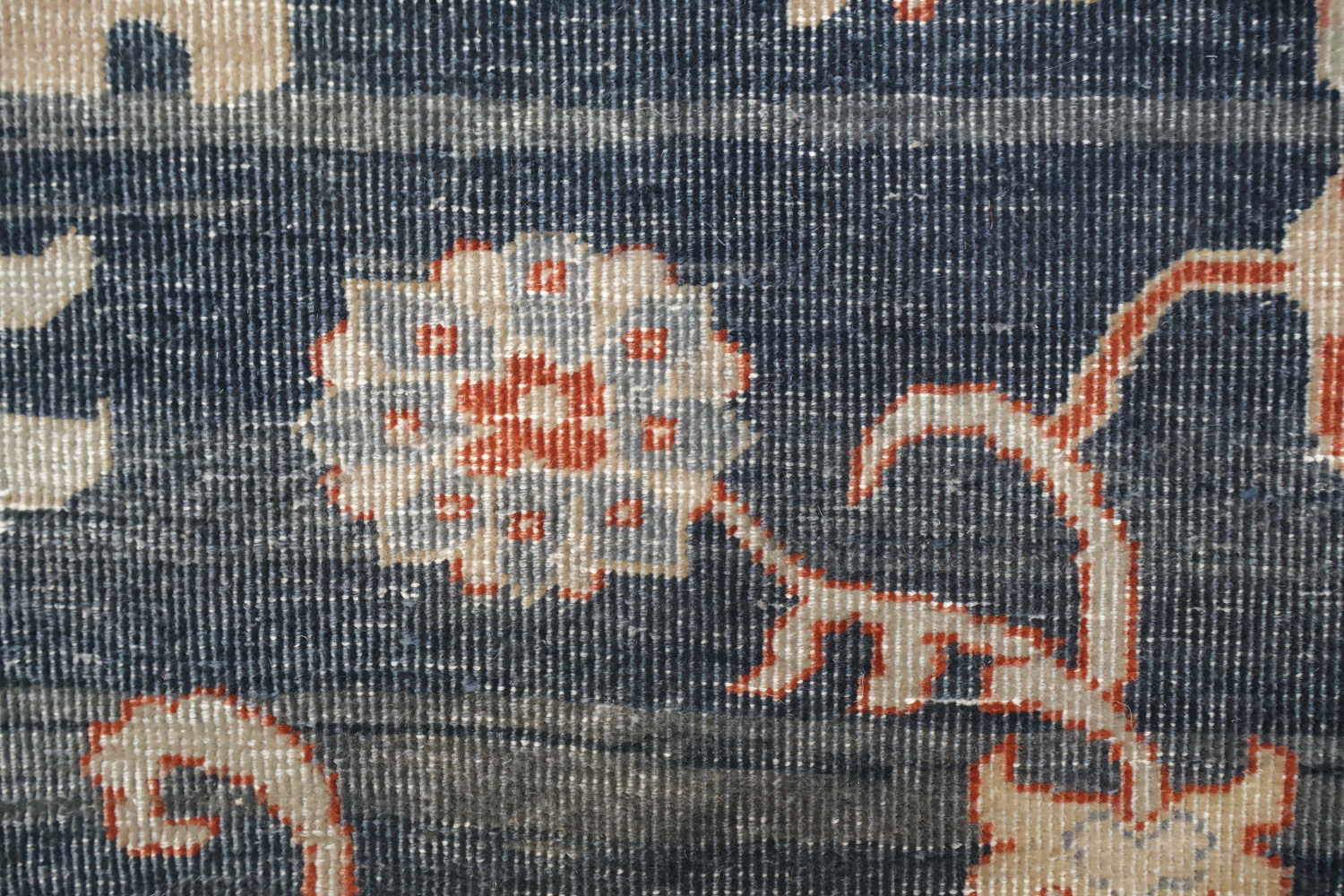 Vintage-Inspired Floral Navy Blue Oushak Turkish Rug with Delicate Border Accents 6x9